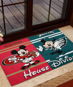 NFL Football Kansas City Chiefs vs Miami Dolphins Mickey And Minnie Teams  NFL House Divided Doormat –