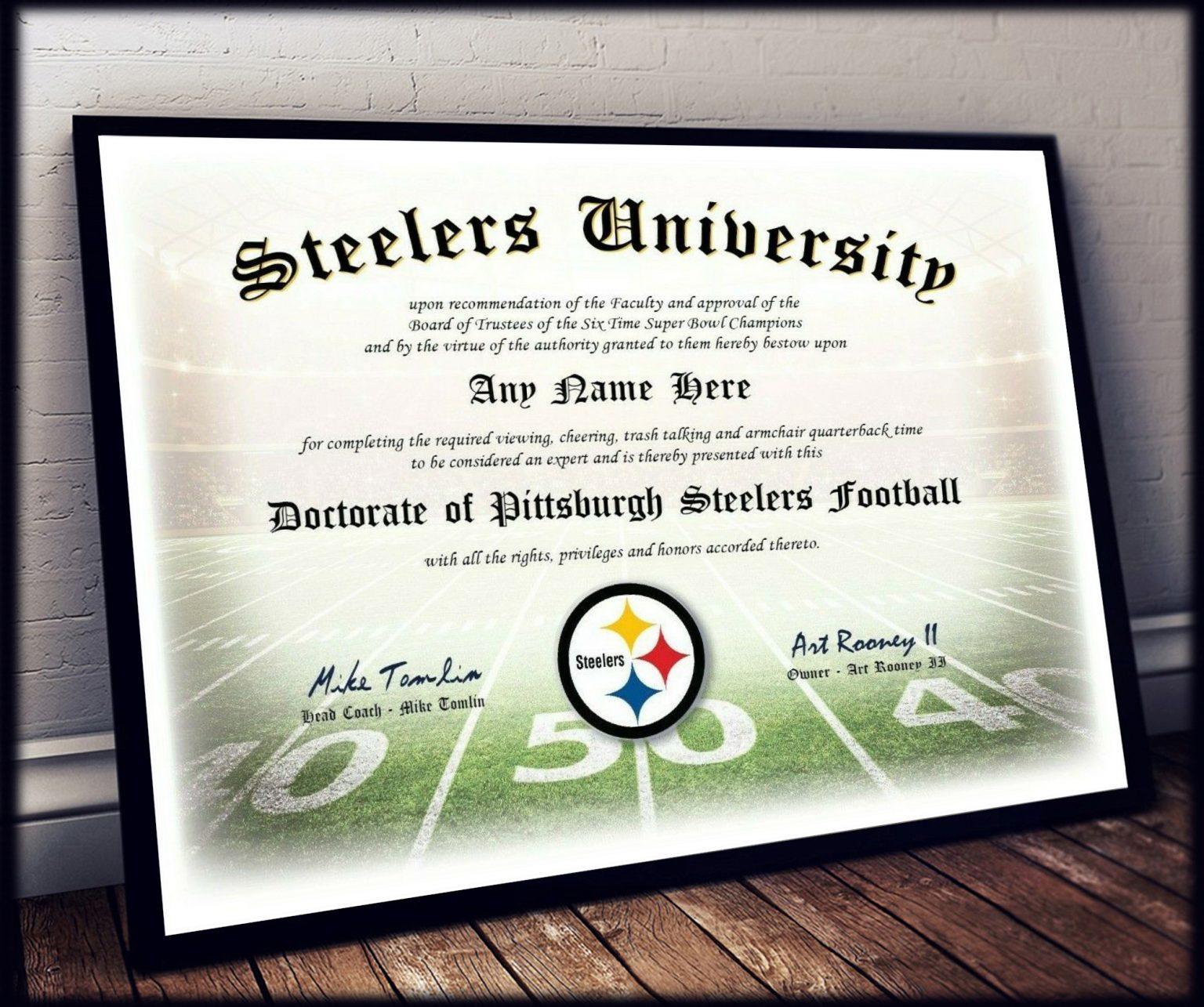 Personalized- NFL25-Pittsburgh Steelers Football Fan Certificate ...