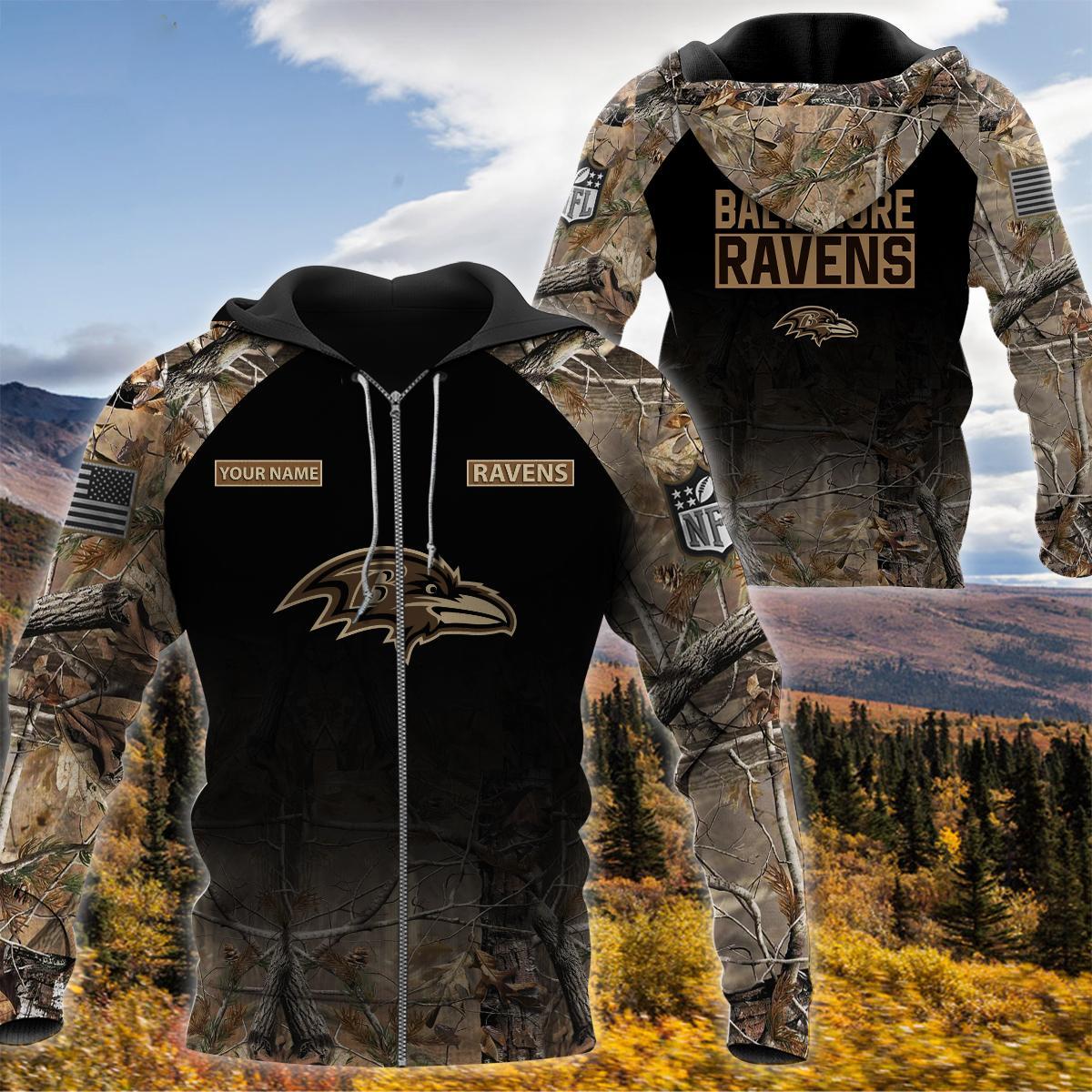 Baltimore Ravens NFL Personalized Your Name Fishing Camo Hoodie 3D All Over  Print