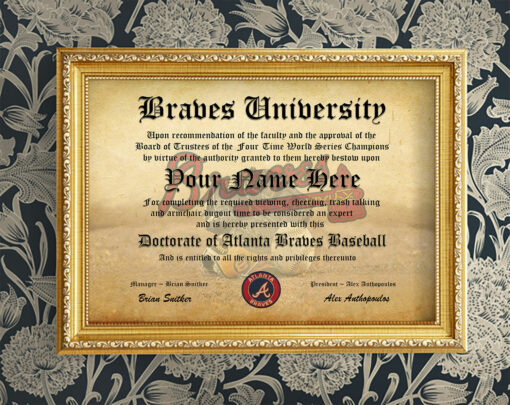 DS001 MLB02 Atlanta Braves Personalized Fan Certificate Diploma Man