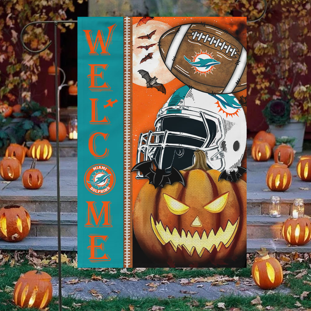 Miami Dolphins Welcome Halloween Garden Flag, House Flag Double Sided Printed