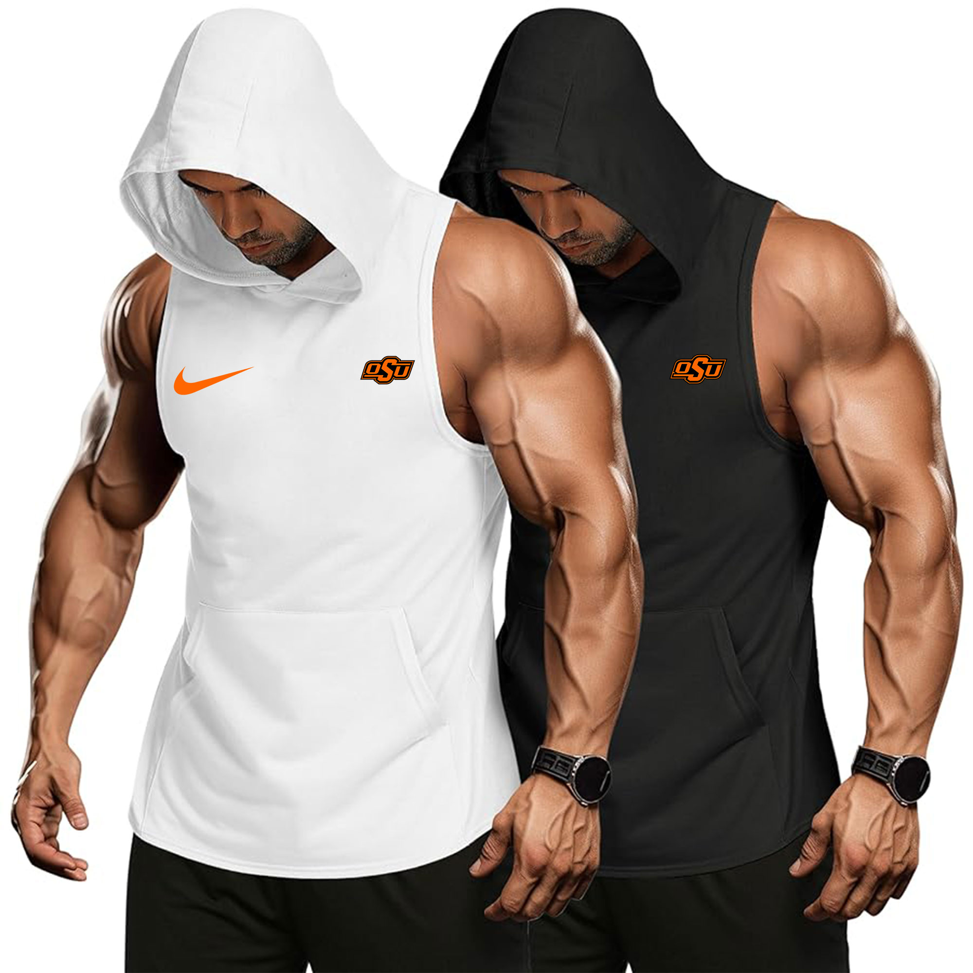 ZNCAA Oklahoma State Cowboys - Men's Workout Hooded Tank Tops Bodybuilding Muscle Cut Off T Shirt Sleeveless - Custom Name