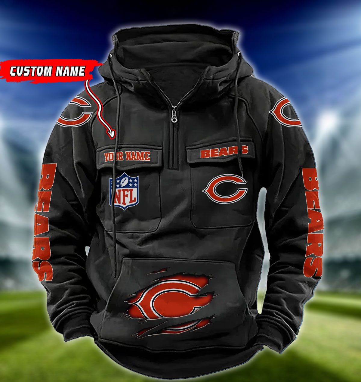 NFL Chicago Bears - Vintage Hoodie - Custom Name