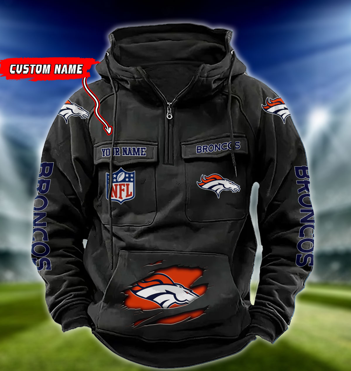 NFL Denver Broncos - Vintage Hoodie - Custom Name