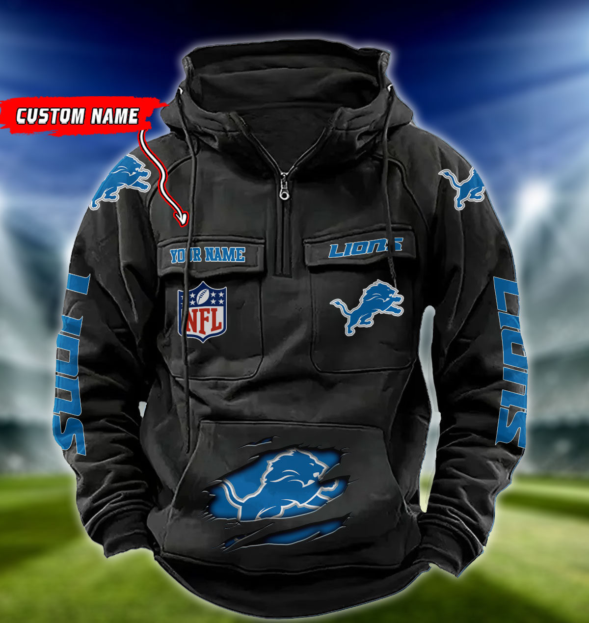 NFL Detroit Lions - Vintage Hoodie - Custom Name