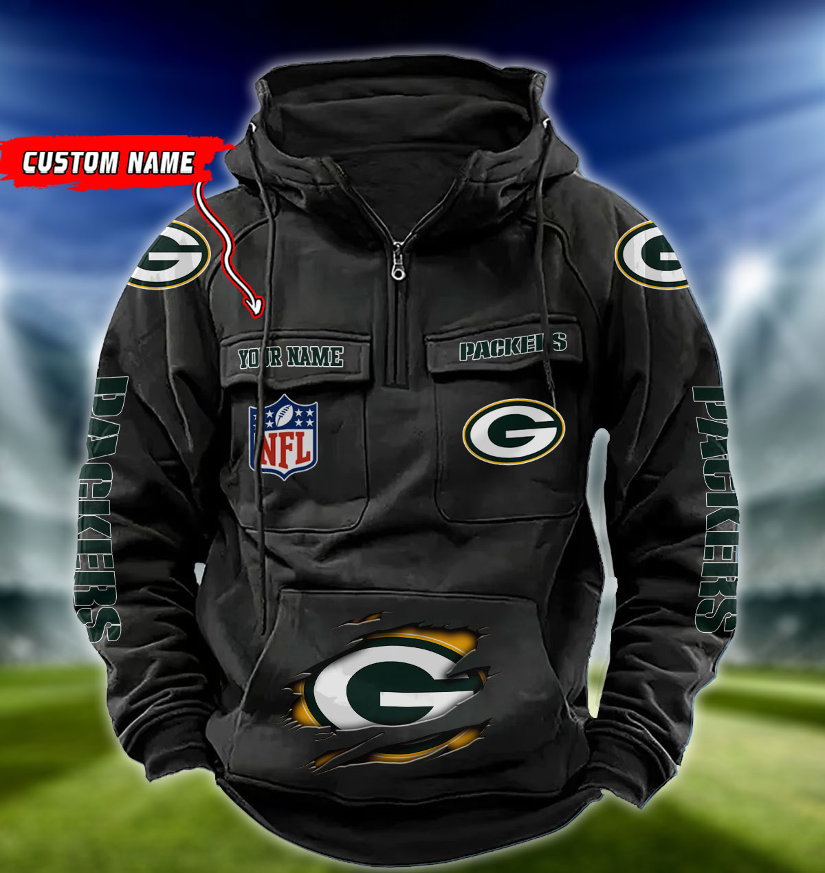 NFL Green Bay Packers - Vintage Hoodie - Custom Name