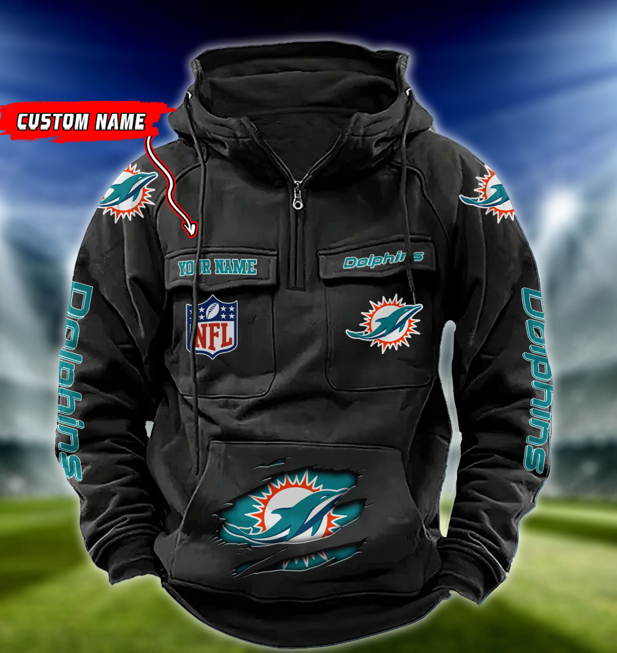 NFL Miami Dolphins - Vintage Hoodie - Custom Name