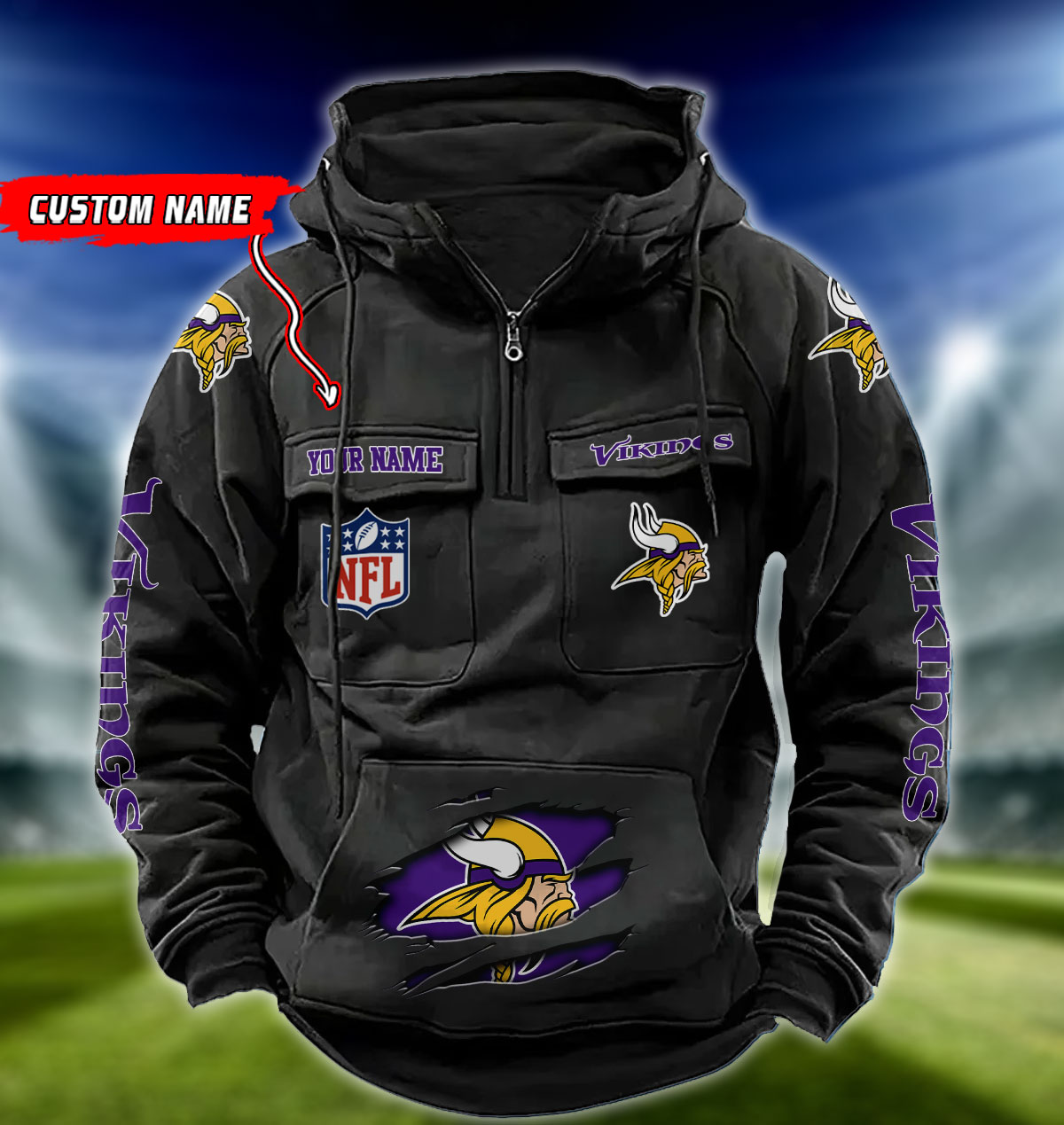 NFL Minnesota Vikings - Vintage Hoodie - Custom Name