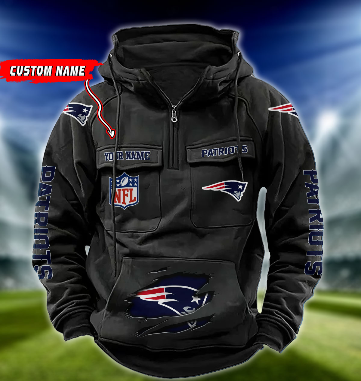 NFL New England Patriots - Vintage Hoodie - Custom Name