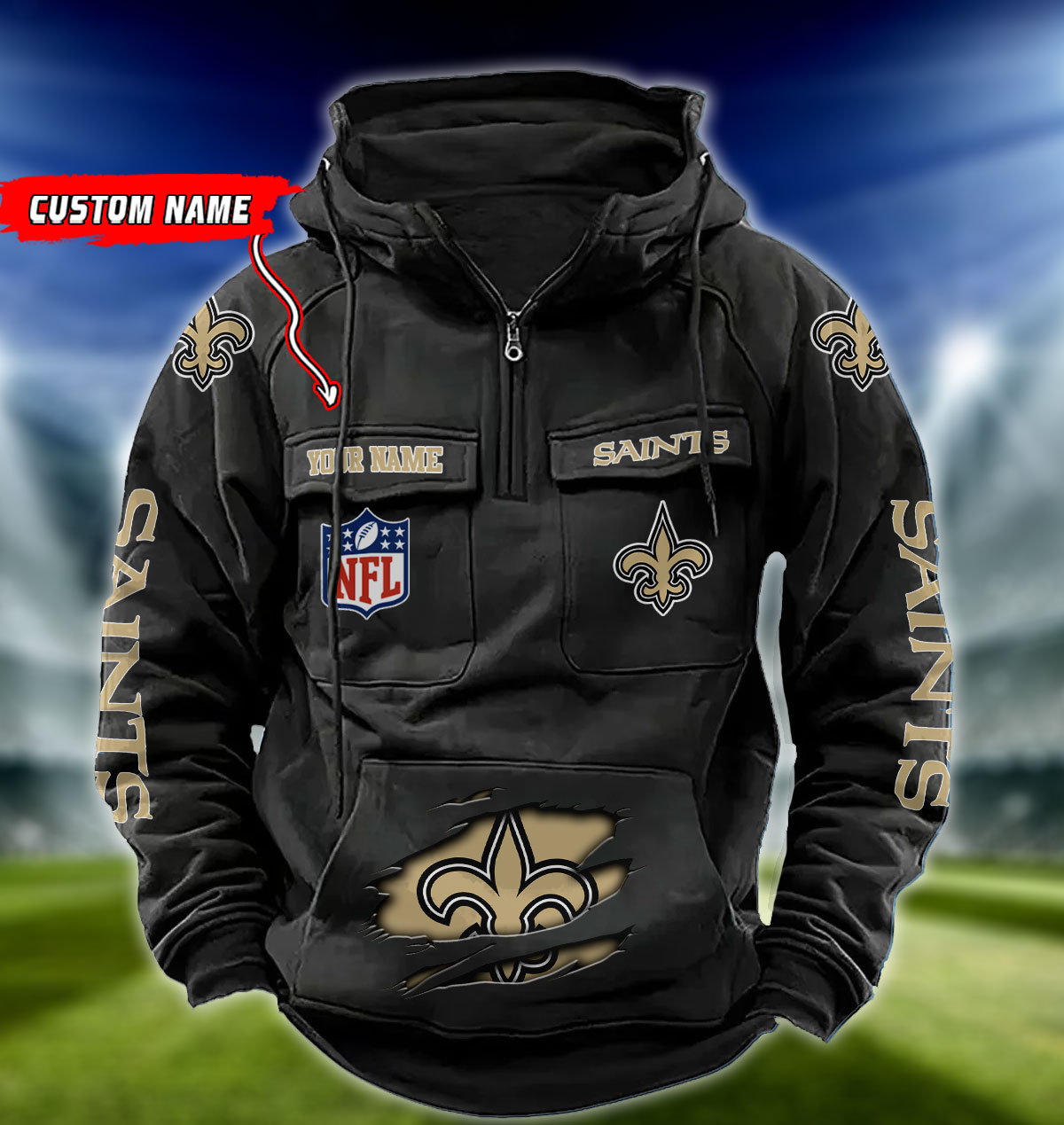 NFL New Orleans Saints - Vintage Hoodie - Custom Name