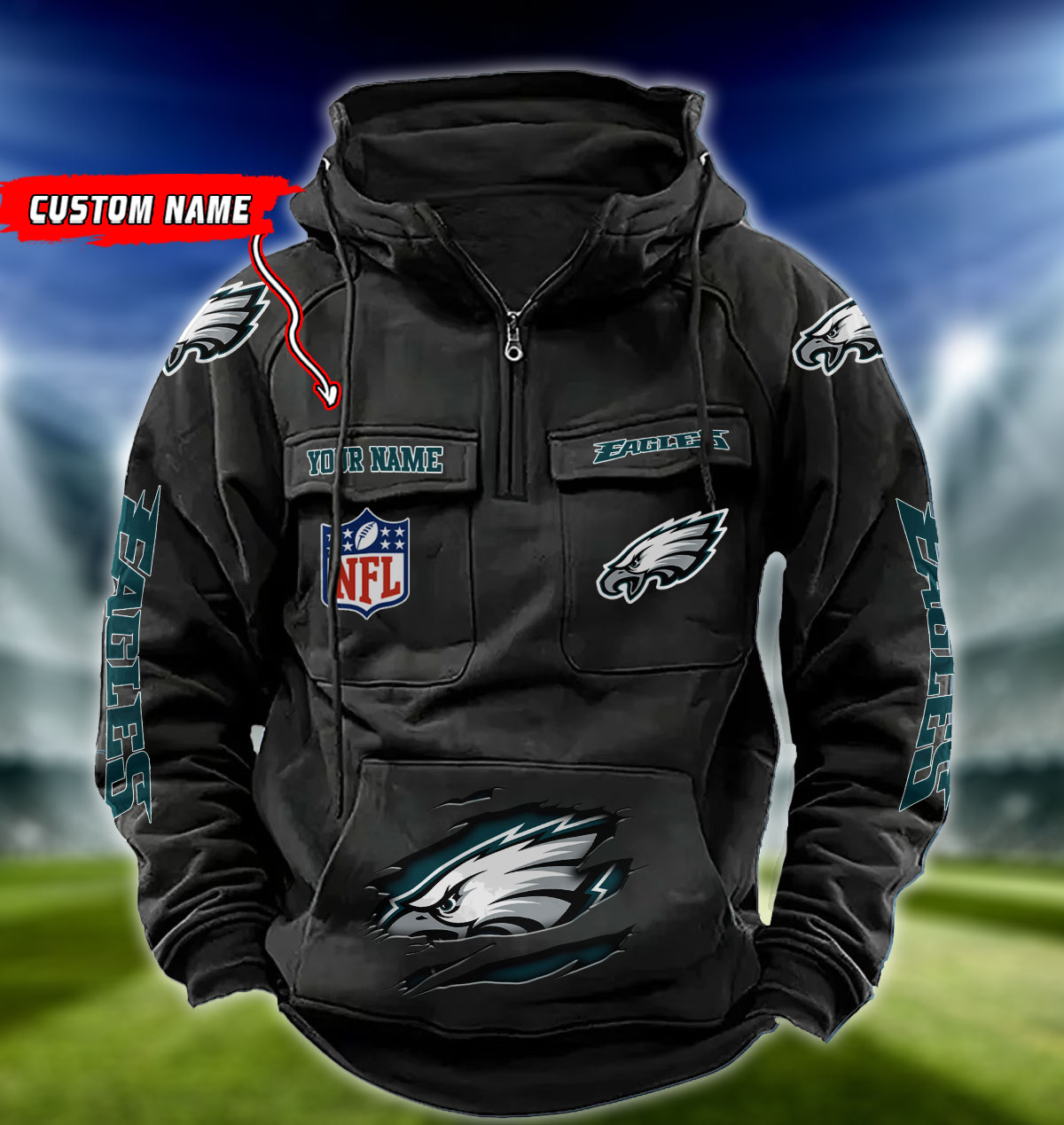 NFL Philadelphia Eagles - Vintage Hoodie - Custom Name