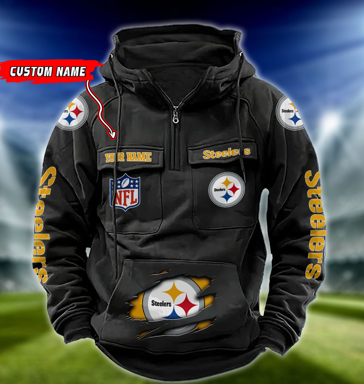NFL Pittsburgh Steelers - Vintage Hoodie - Custom Name