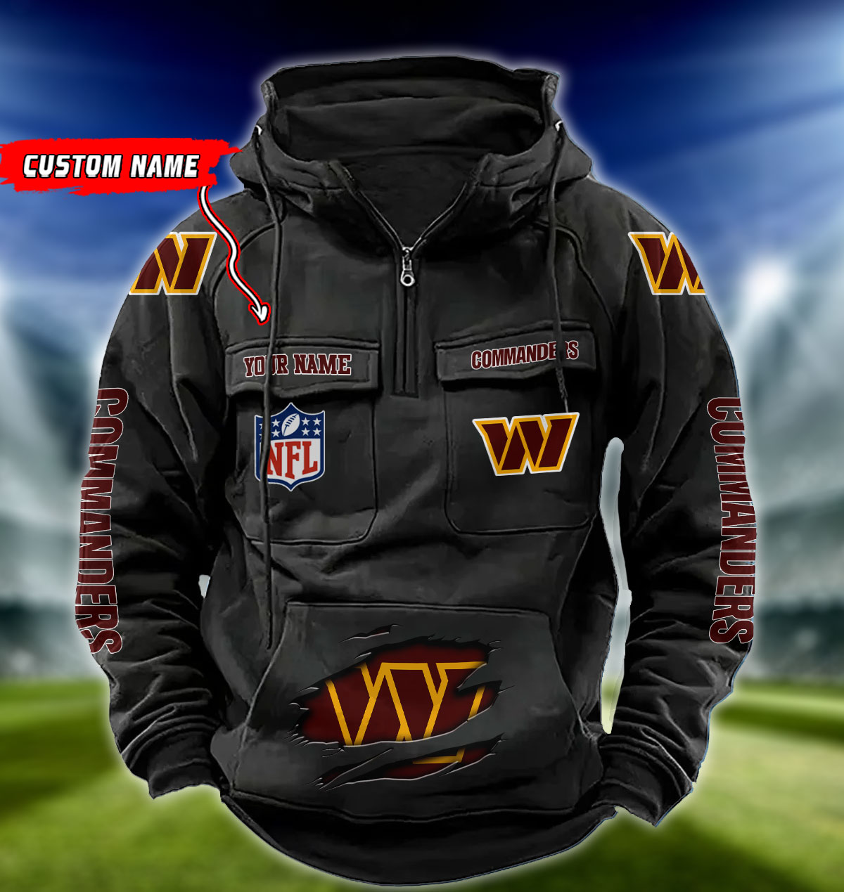 NFL Washington Commanders - Vintage Hoodie - Custom Name