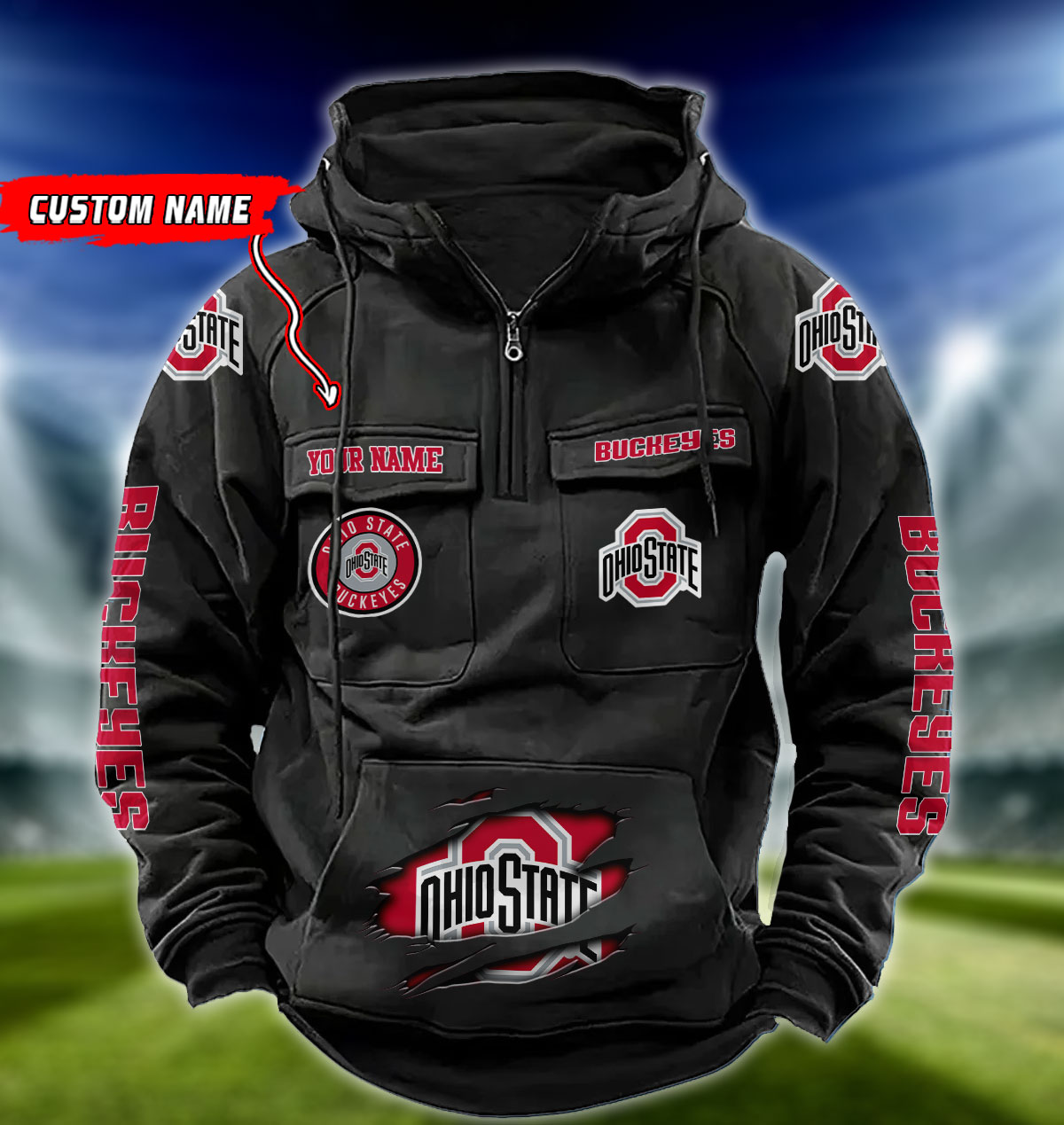 ZNCAA Ohio State Buckeyes - Vintage Hoodie - Custom Name