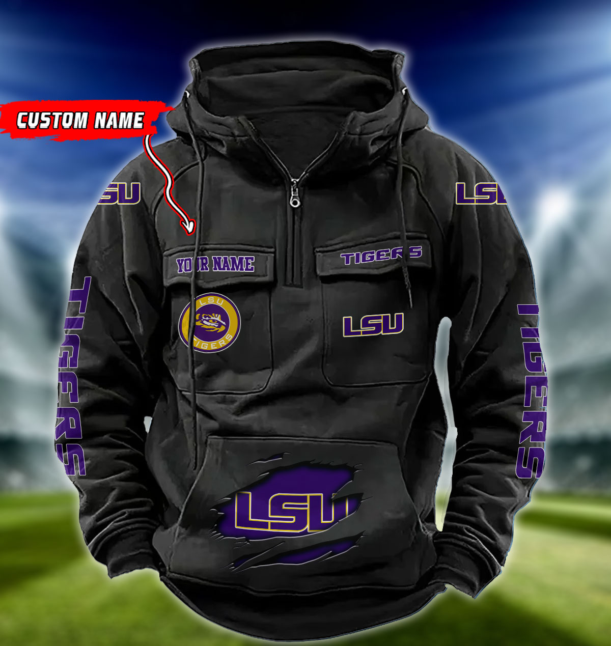 ZNCAA LSU Tigers - Vintage Hoodie - Custom Name