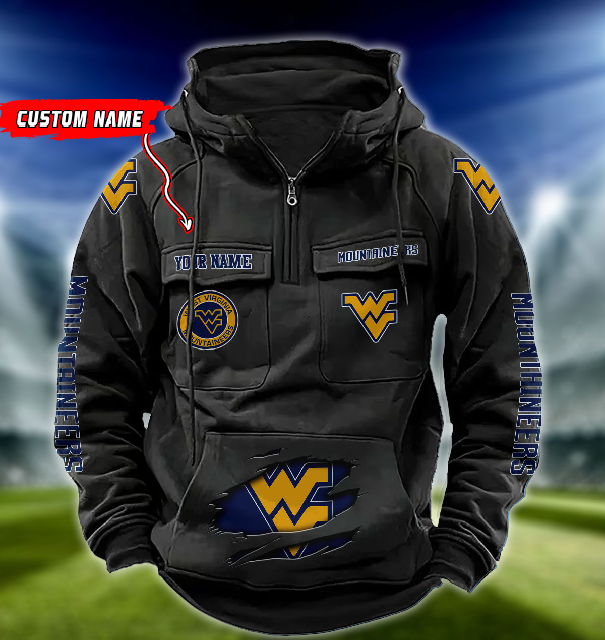 ZNCAA West Virginia Mountaineers - Vintage Hoodie - Custom Name