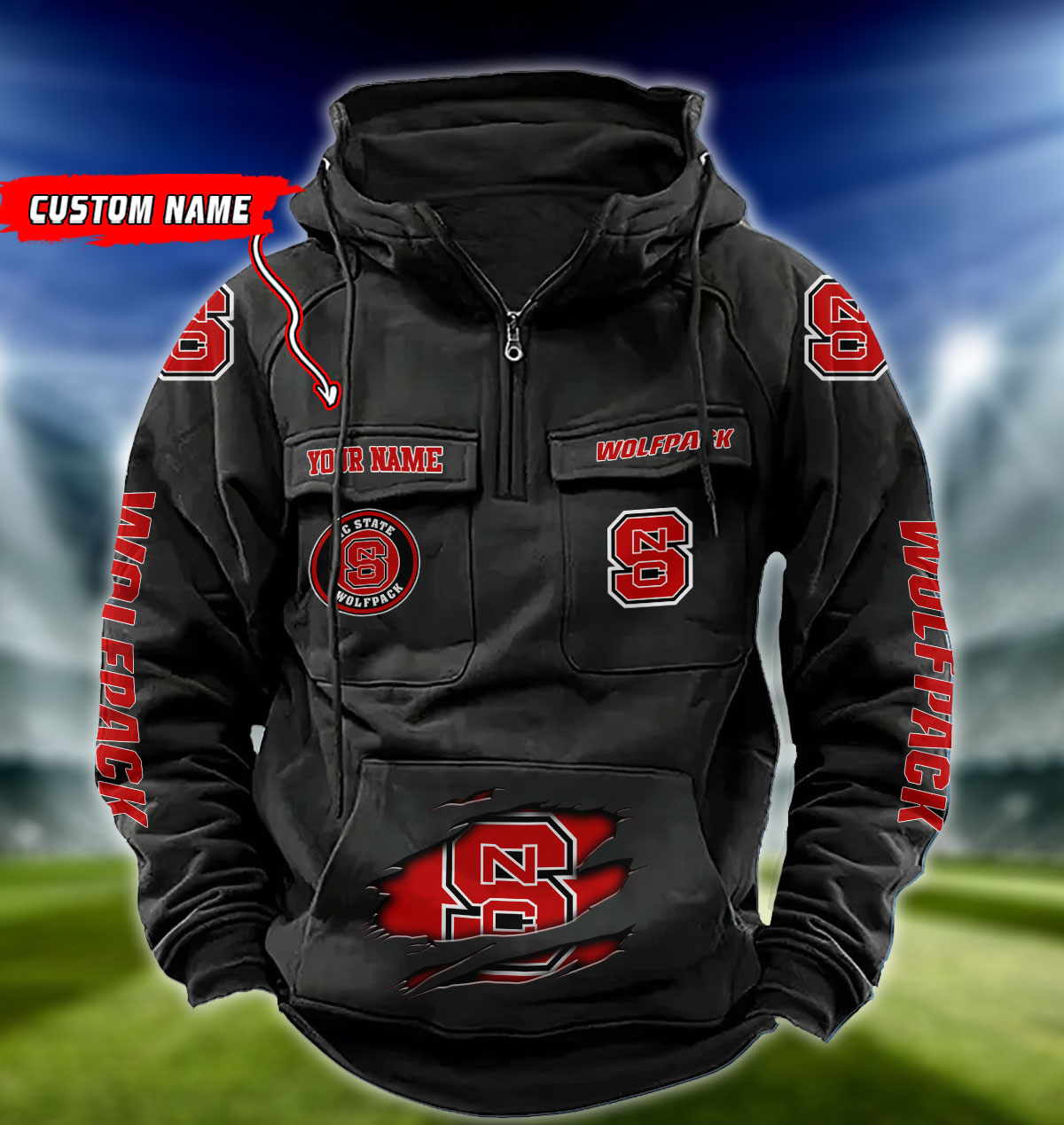 ZNCAA NC State Wolfpack - Vintage Hoodie - Custom Name