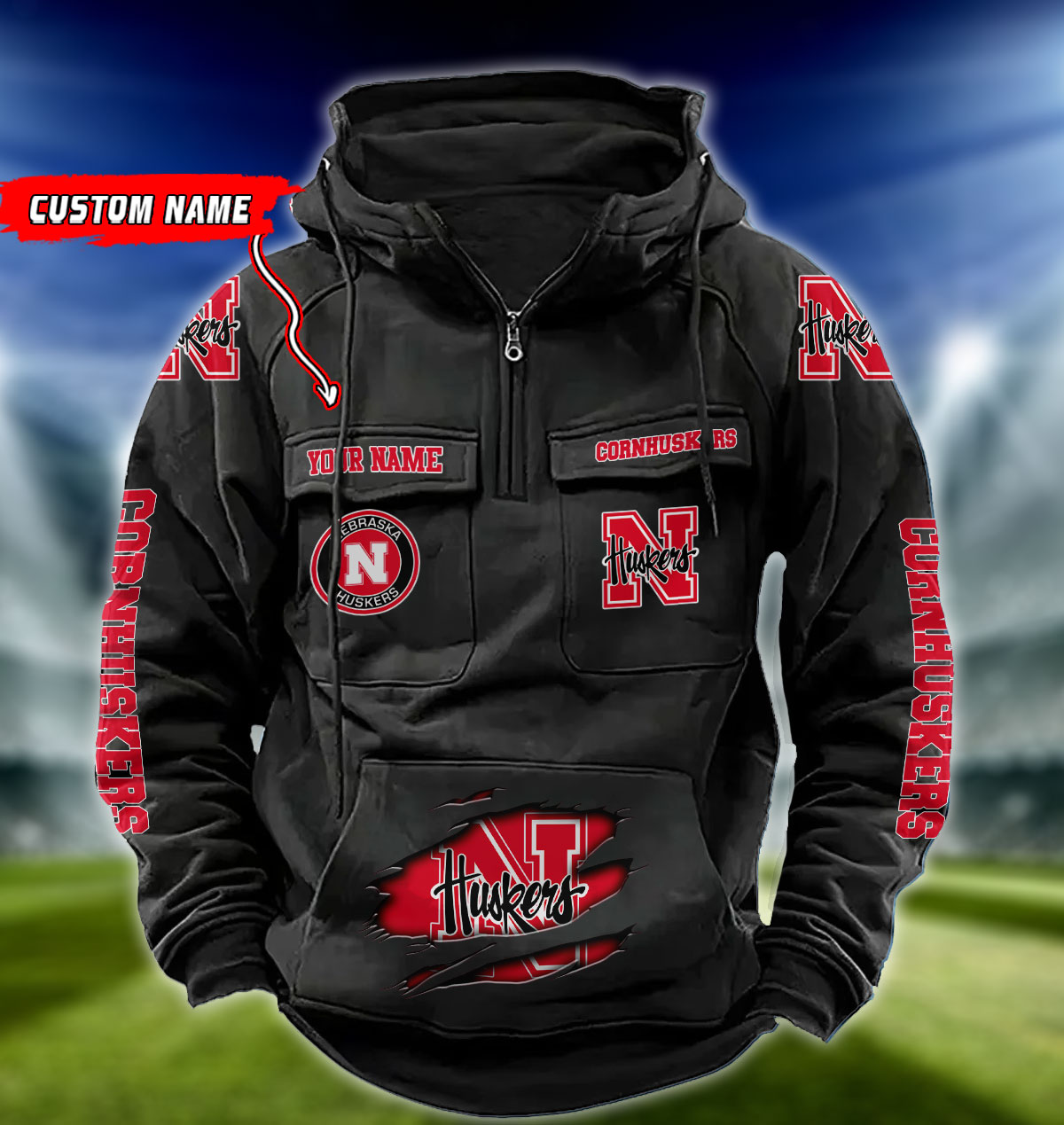 ZNCAA Nebraska Cornhuskers - Vintage Hoodie - Custom Name