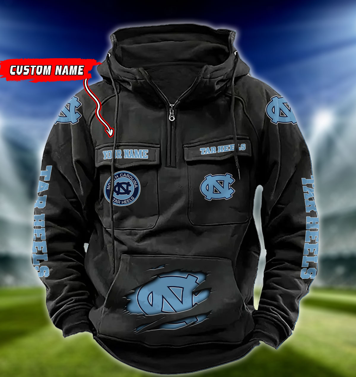 ZNCAA North Carolina Tar Heels - Vintage Hoodie - Custom Name