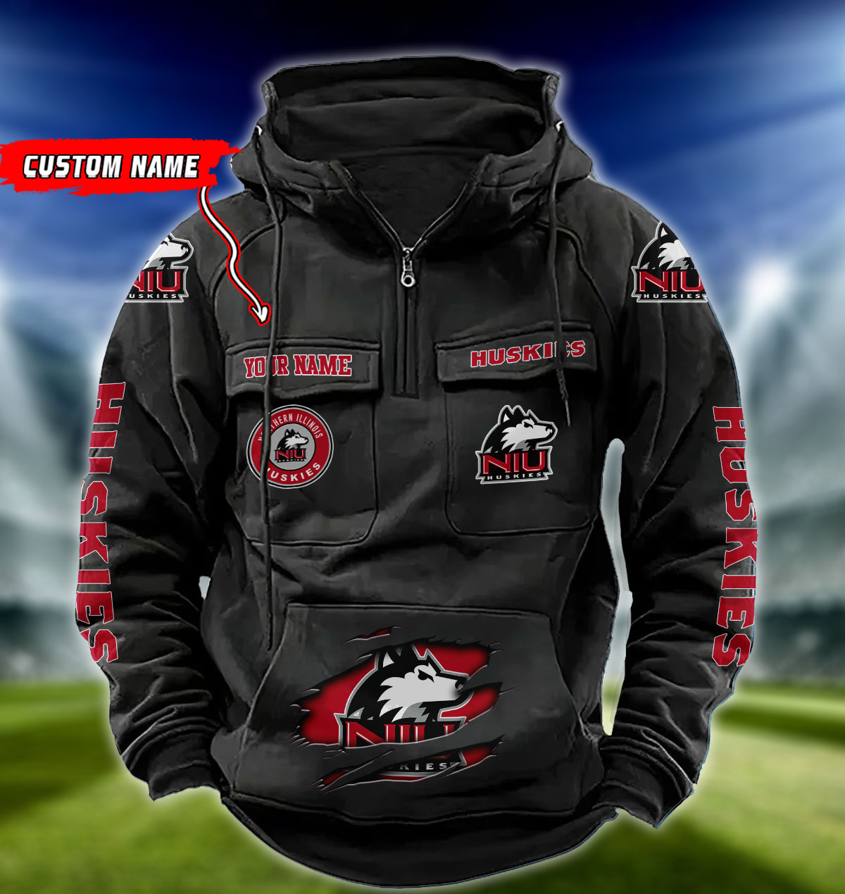ZNCAA Northern Illinois Huskies - Vintage Hoodie - Custom Name