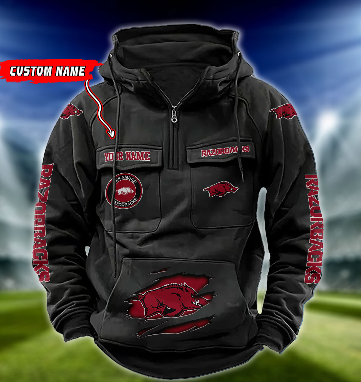 ZNCAA Arkansas Razorbacks - Vintage Hoodie - Custom Name
