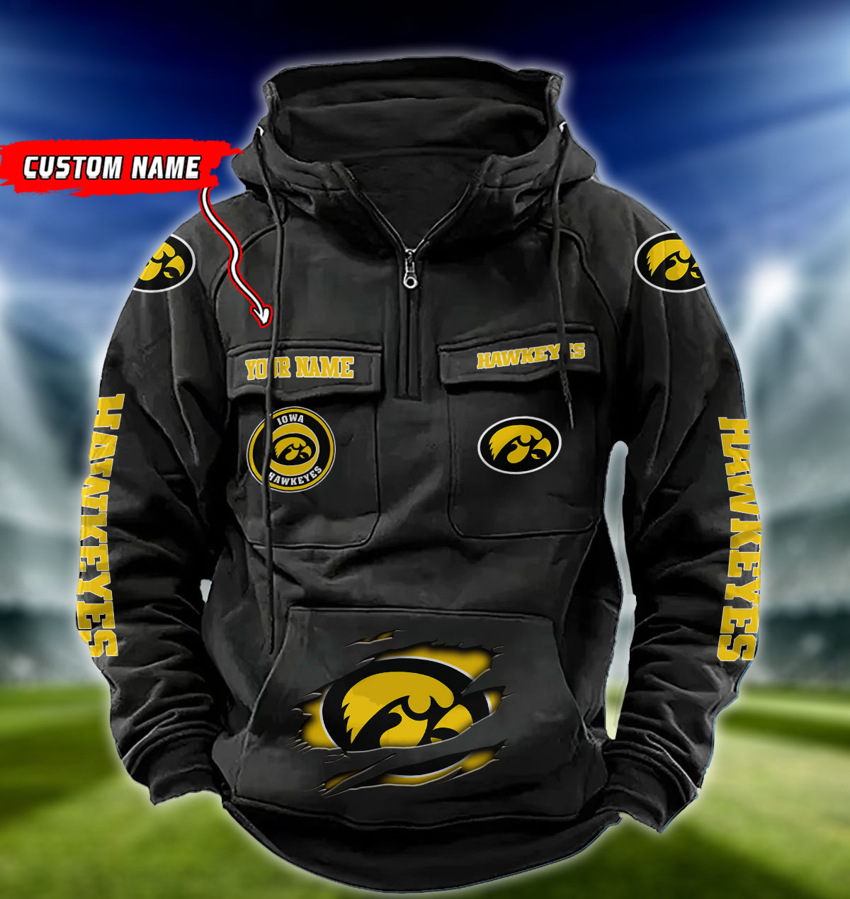 ZNCAA Iowa Hawkeyes - Vintage Hoodie - Custom Name