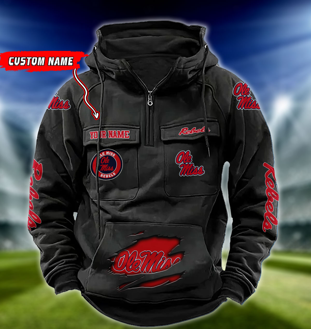 ZNCAA Ole Miss Rebels - Vintage Hoodie - Custom Name