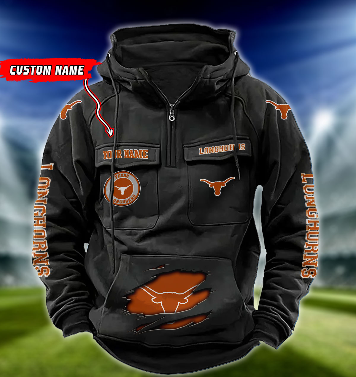 ZNCAA Texas Longhorns - Vintage Hoodie - Custom Name