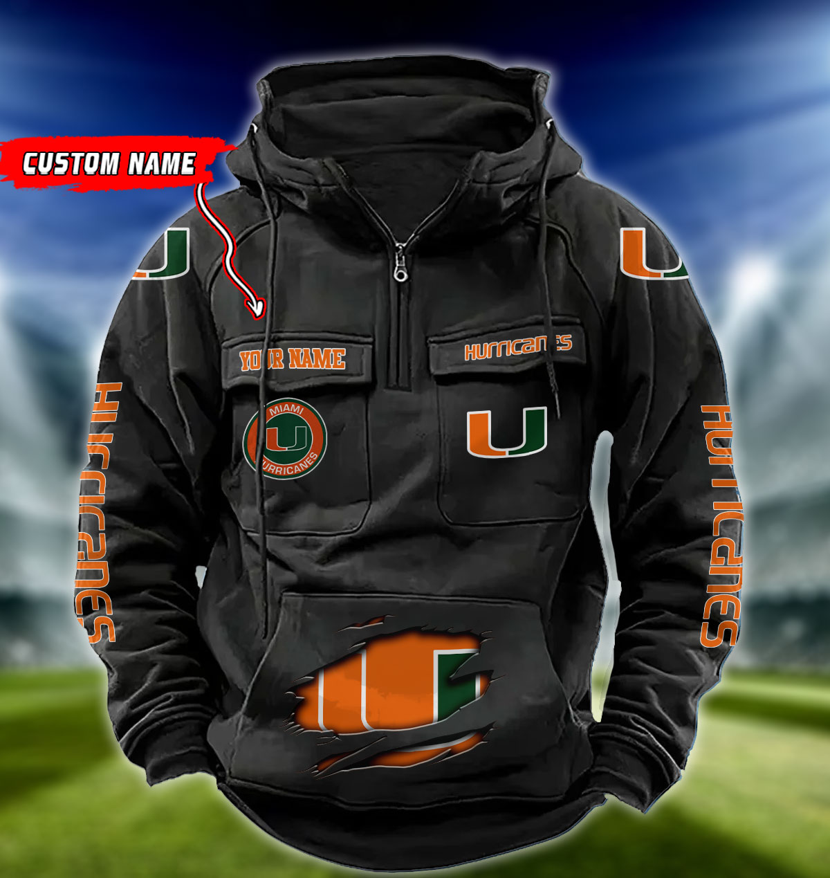 ZNCAA Miami Hurricanes - Vintage Hoodie - Custom Name
