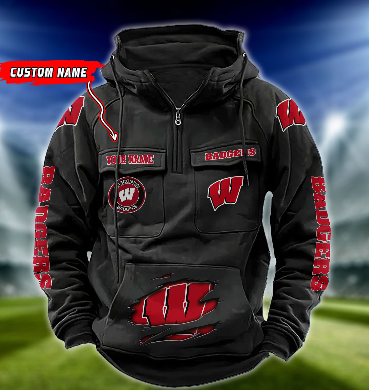ZNCAA Wisconsin Badgers - Vintage Hoodie - Custom Name