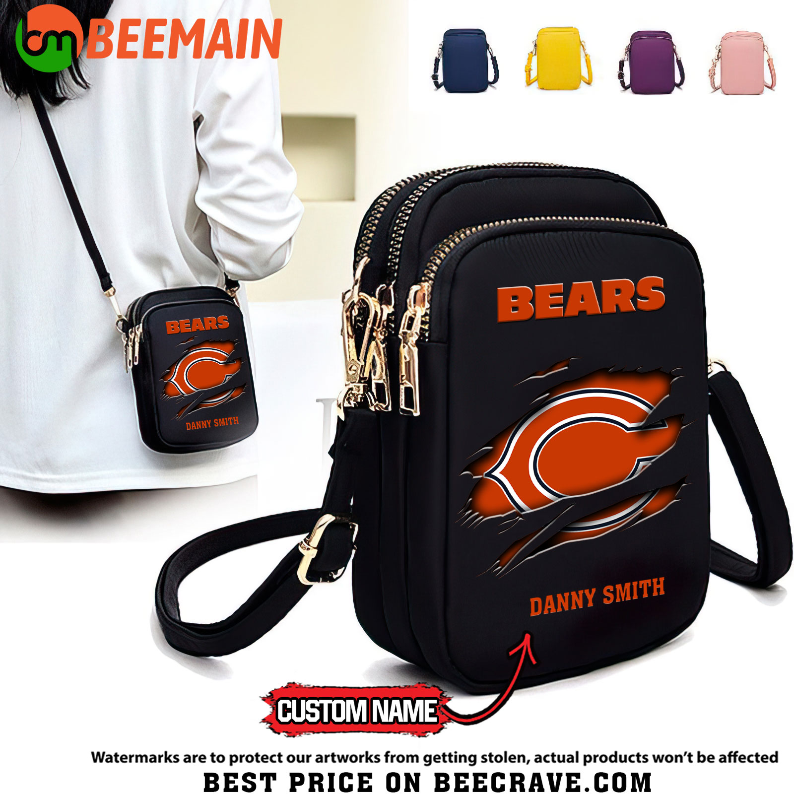 NFL Chicago Bears - Women's Zipper Mini Crossbody Bag - Custom Name