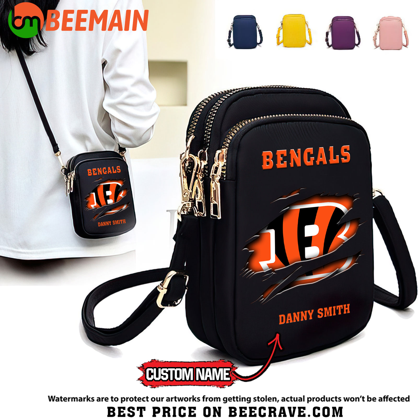 NFL Cincinnati Bengals - Women's Zipper Mini Crossbody Bag - Custom Name