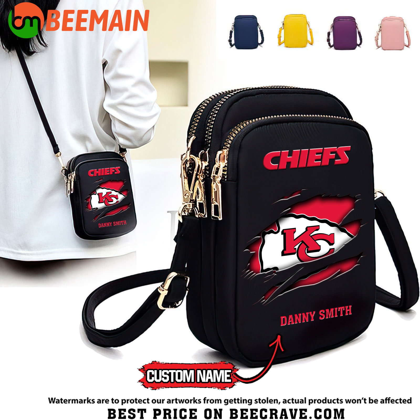 NFL Kansas City Chiefs - Women's Zipper Mini Crossbody Bag - Custom Name