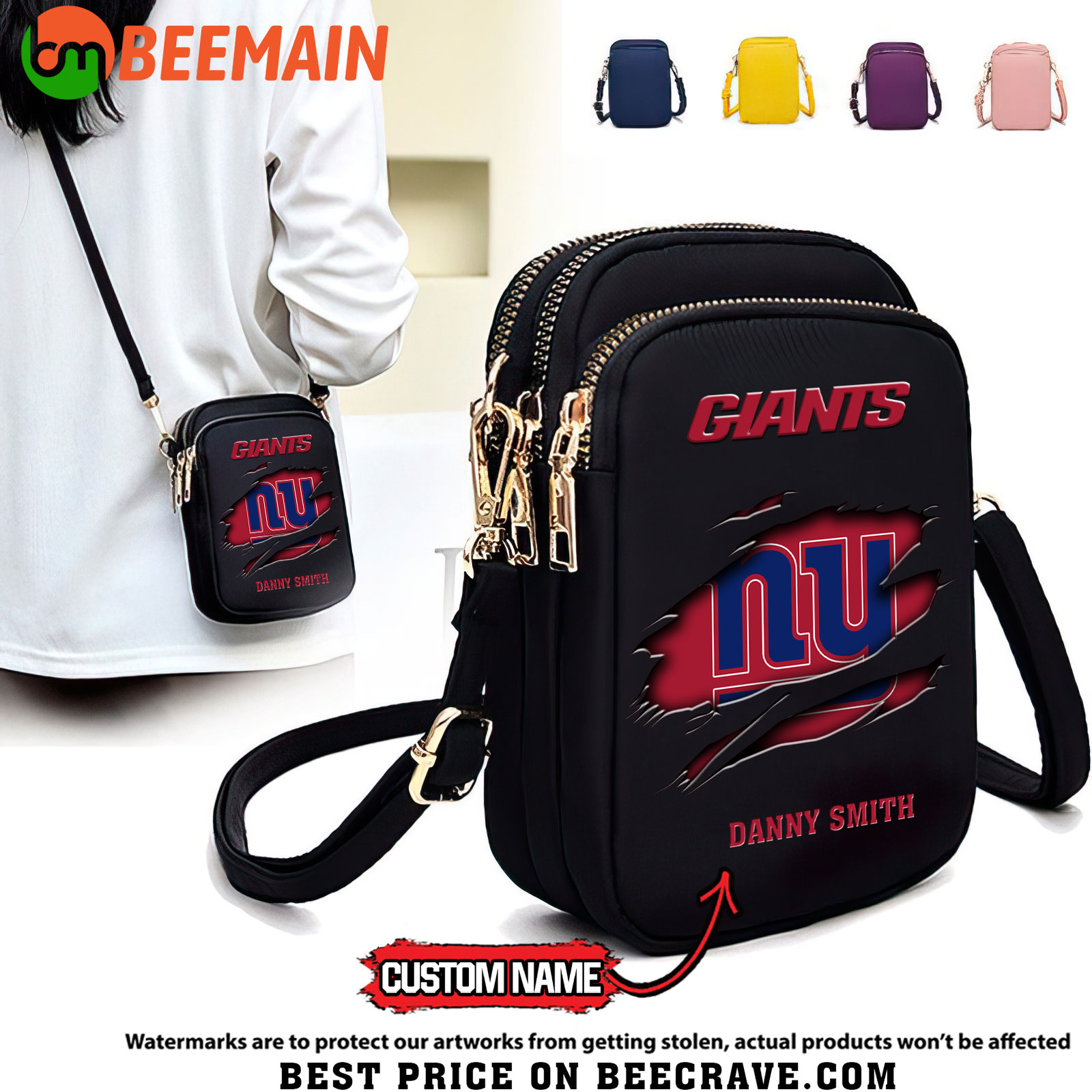 NFL New York Giants - Women's Zipper Mini Crossbody Bag - Custom Name
