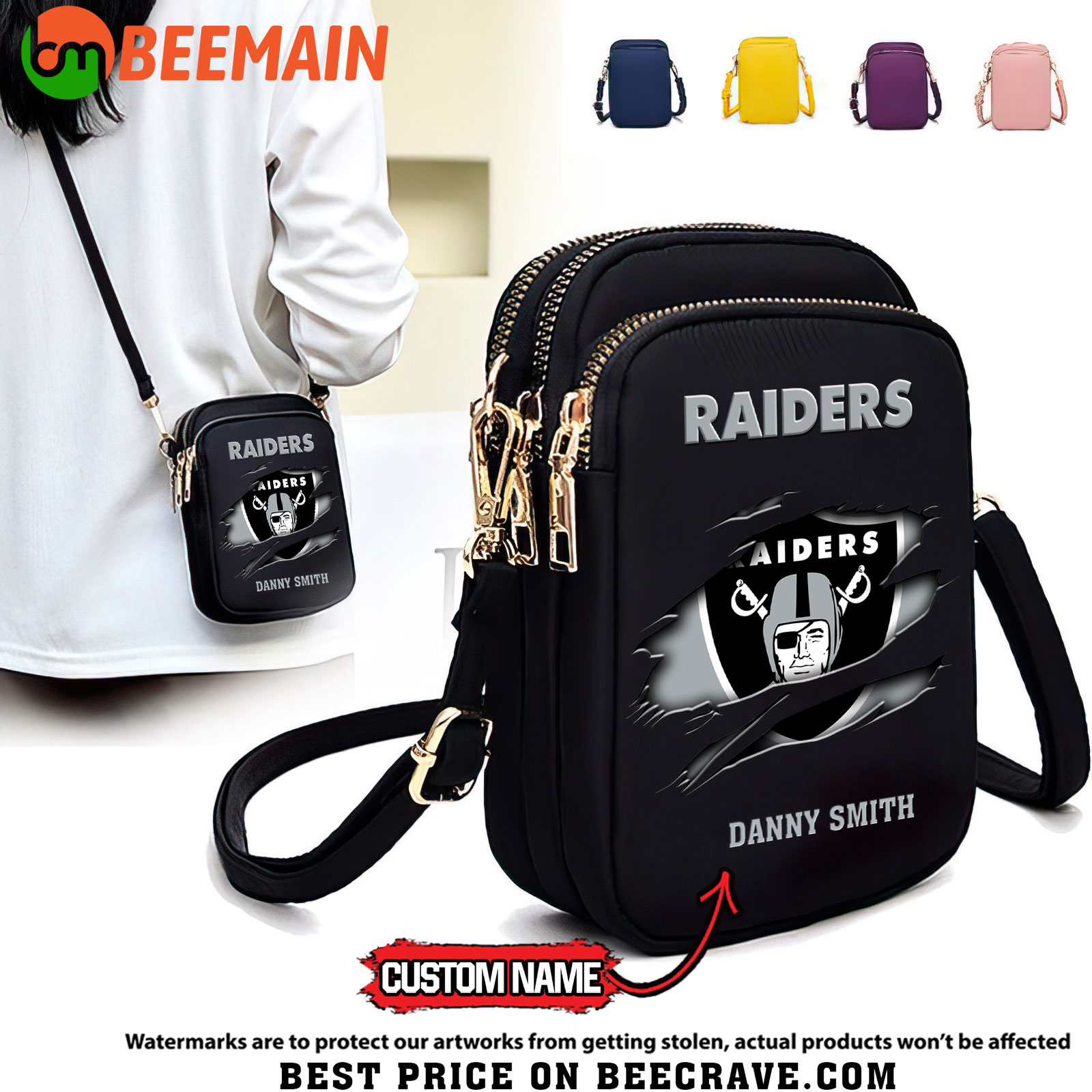 NFL Las Vegas Raiders - Women's Zipper Mini Crossbody Bag - Custom Name