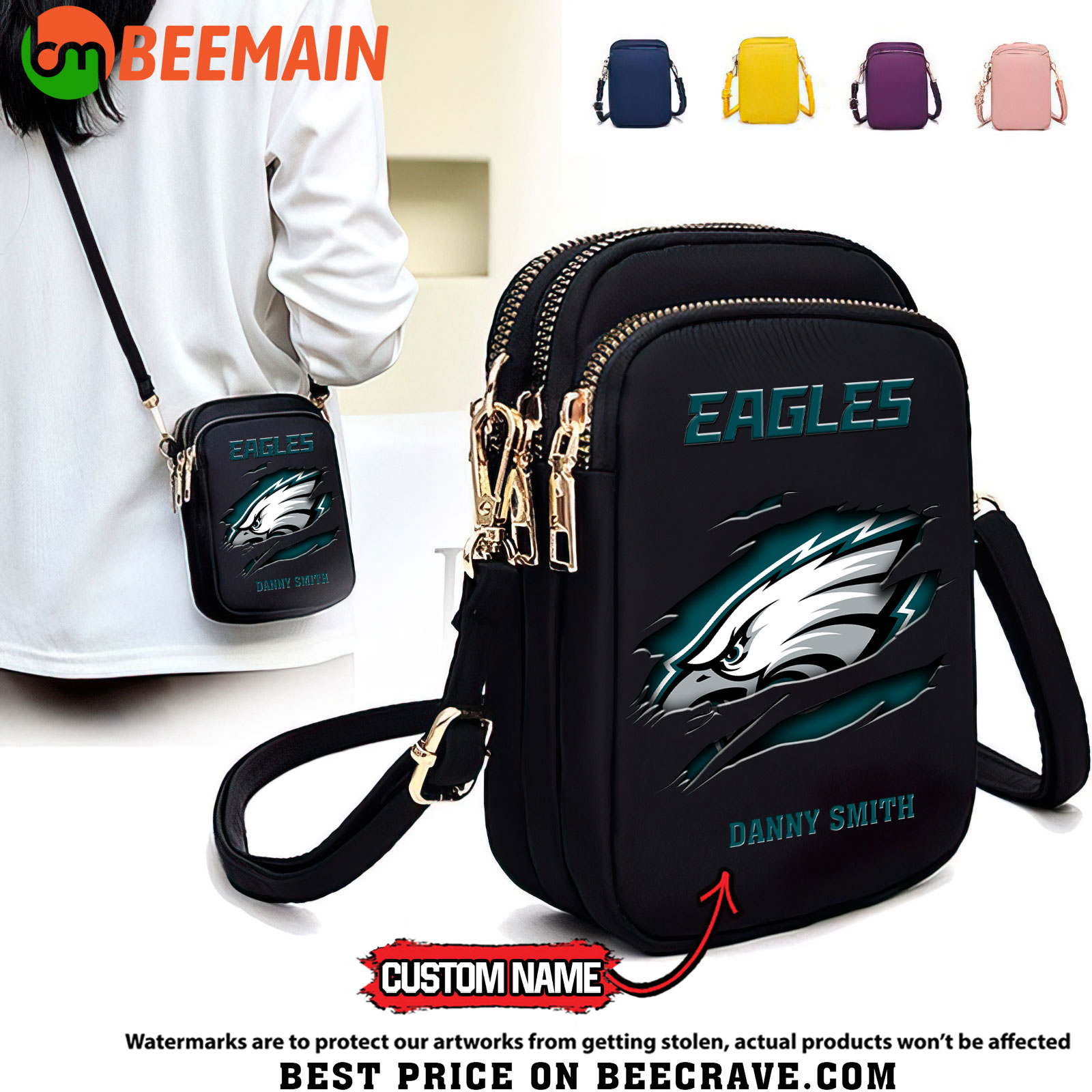 NFL Philadelphia Eagles - Women's Zipper Mini Crossbody Bag - Custom Name