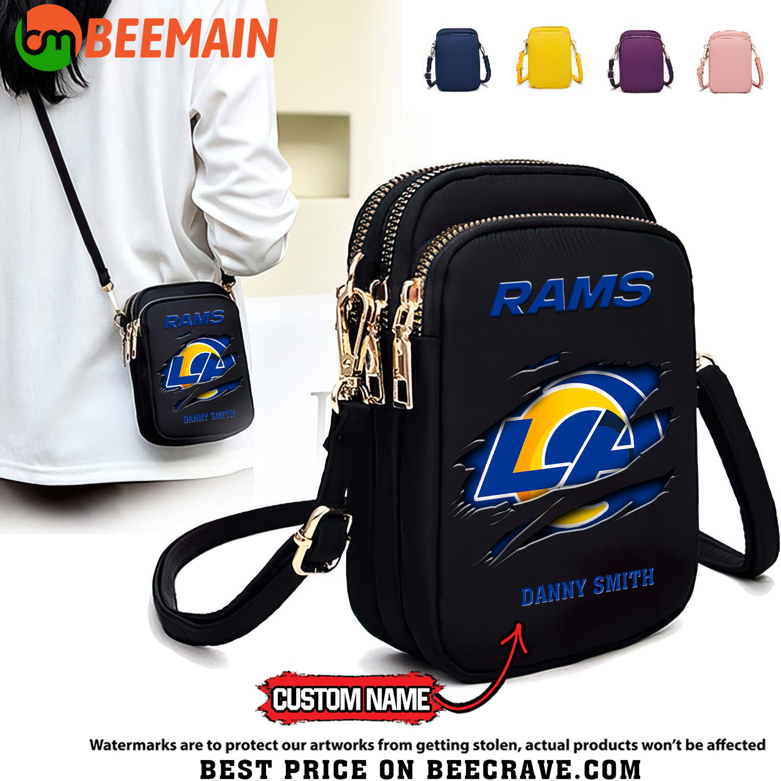 NFL Los Angeles Rams - Women's Zipper Mini Crossbody Bag - Custom Name