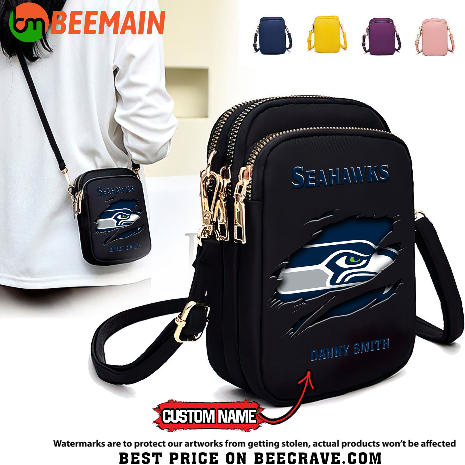 NFL Seattle Seahawks - Women's Zipper Mini Crossbody Bag - Custom Name