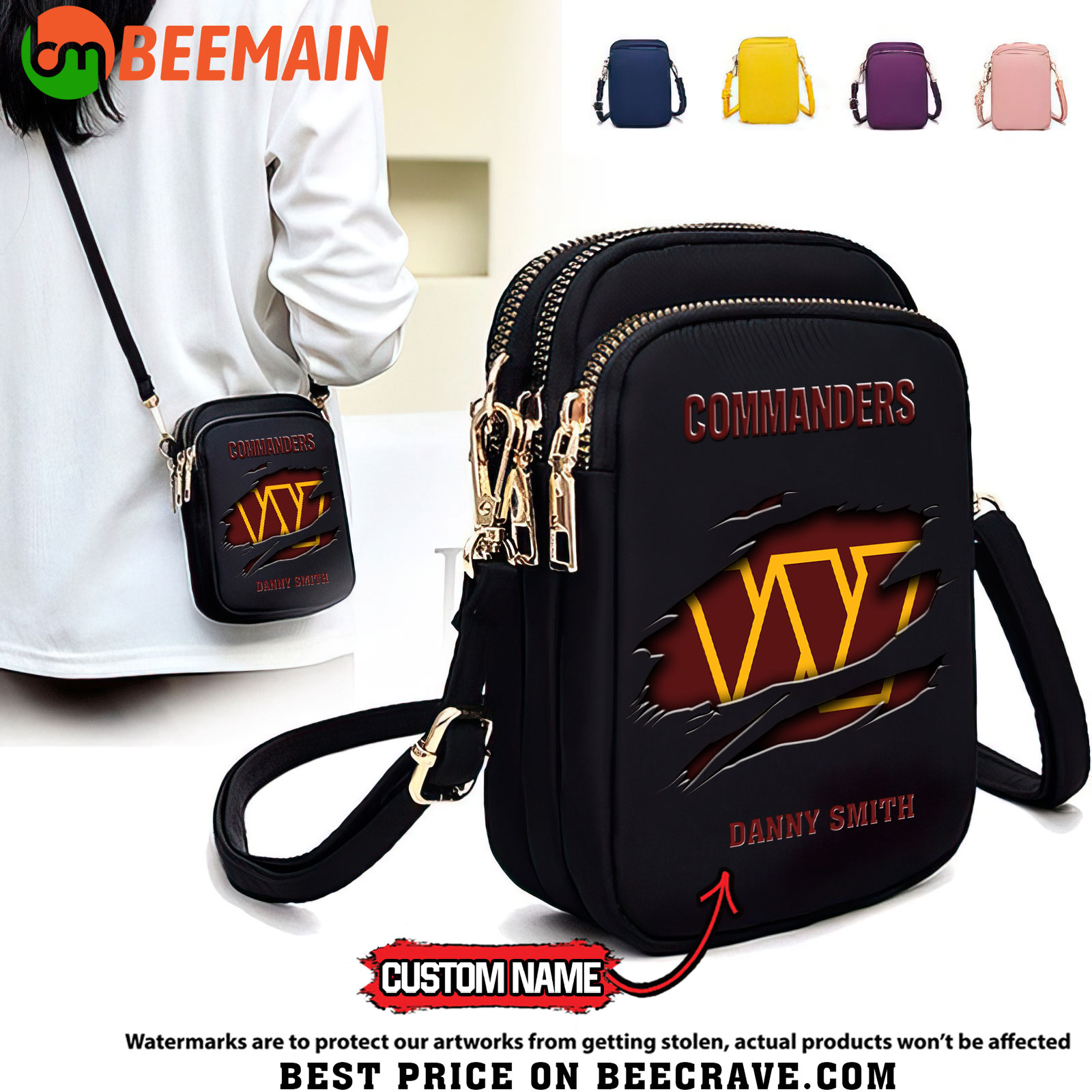 NFL Washington Commanders - Women's Zipper Mini Crossbody Bag - Custom Name