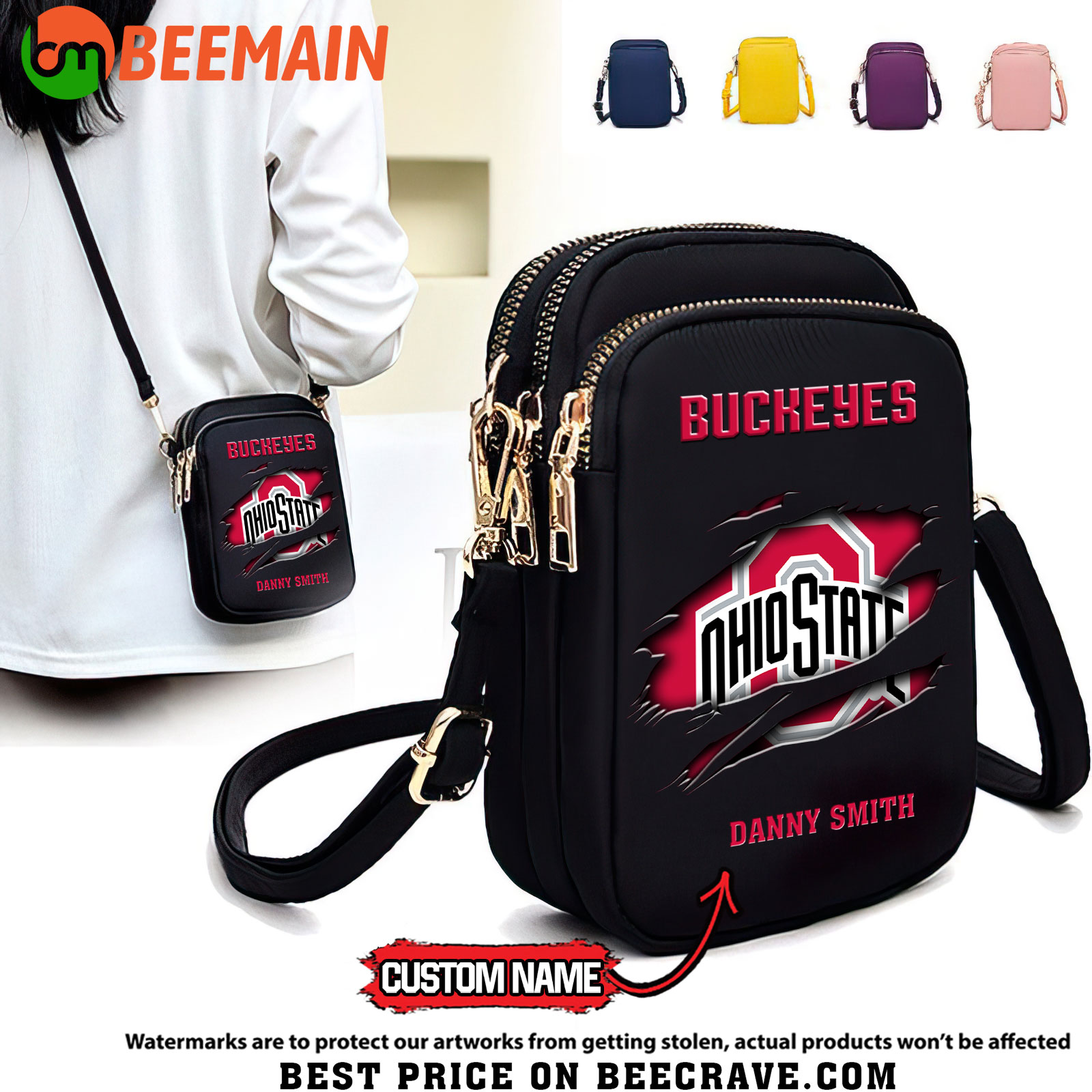 ZNCAA Ohio State Buckeyes - Women's Zipper Mini Crossbody Bag - Custom Name