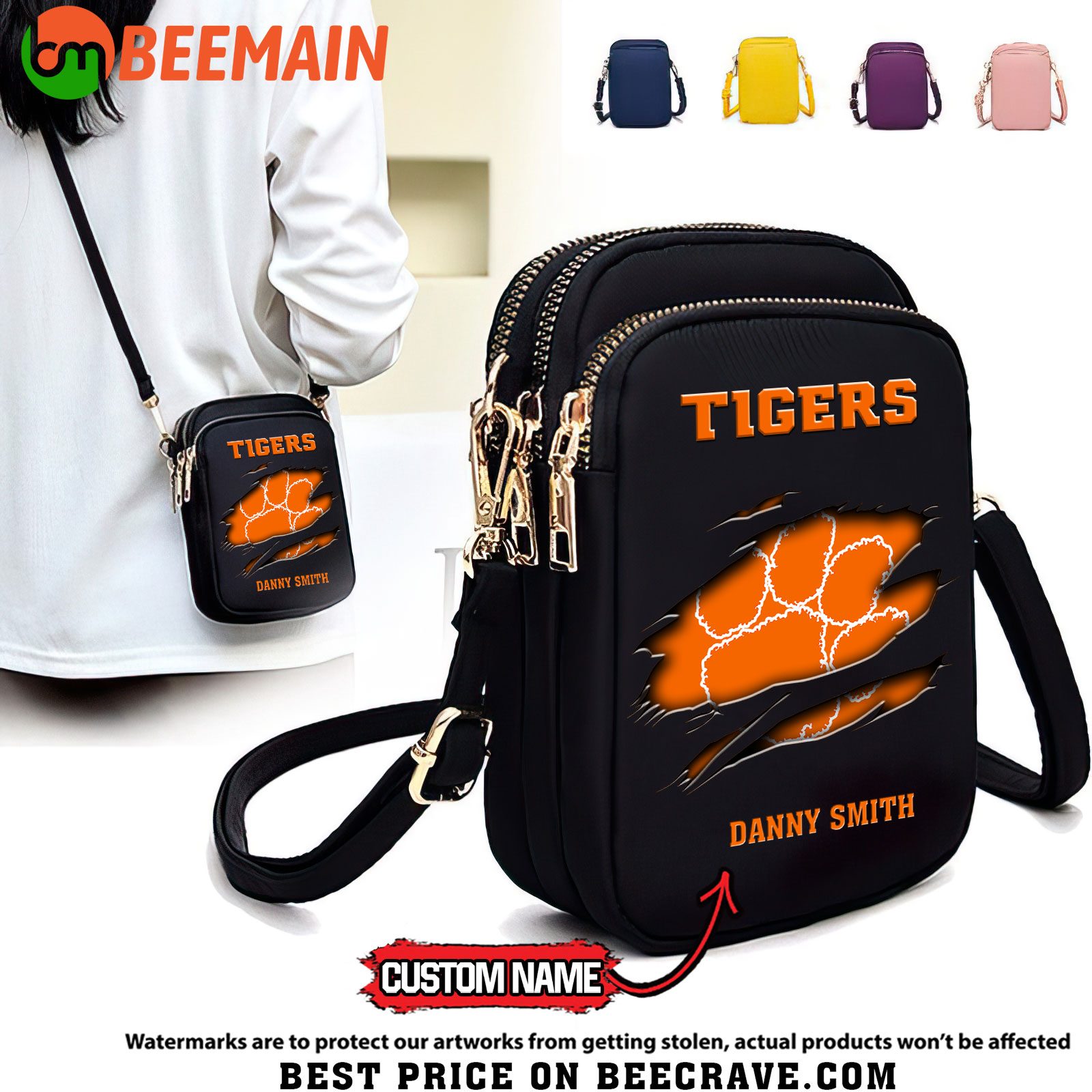 ZNCAA Clemson Tigers - Women's Zipper Mini Crossbody Bag - Custom Name