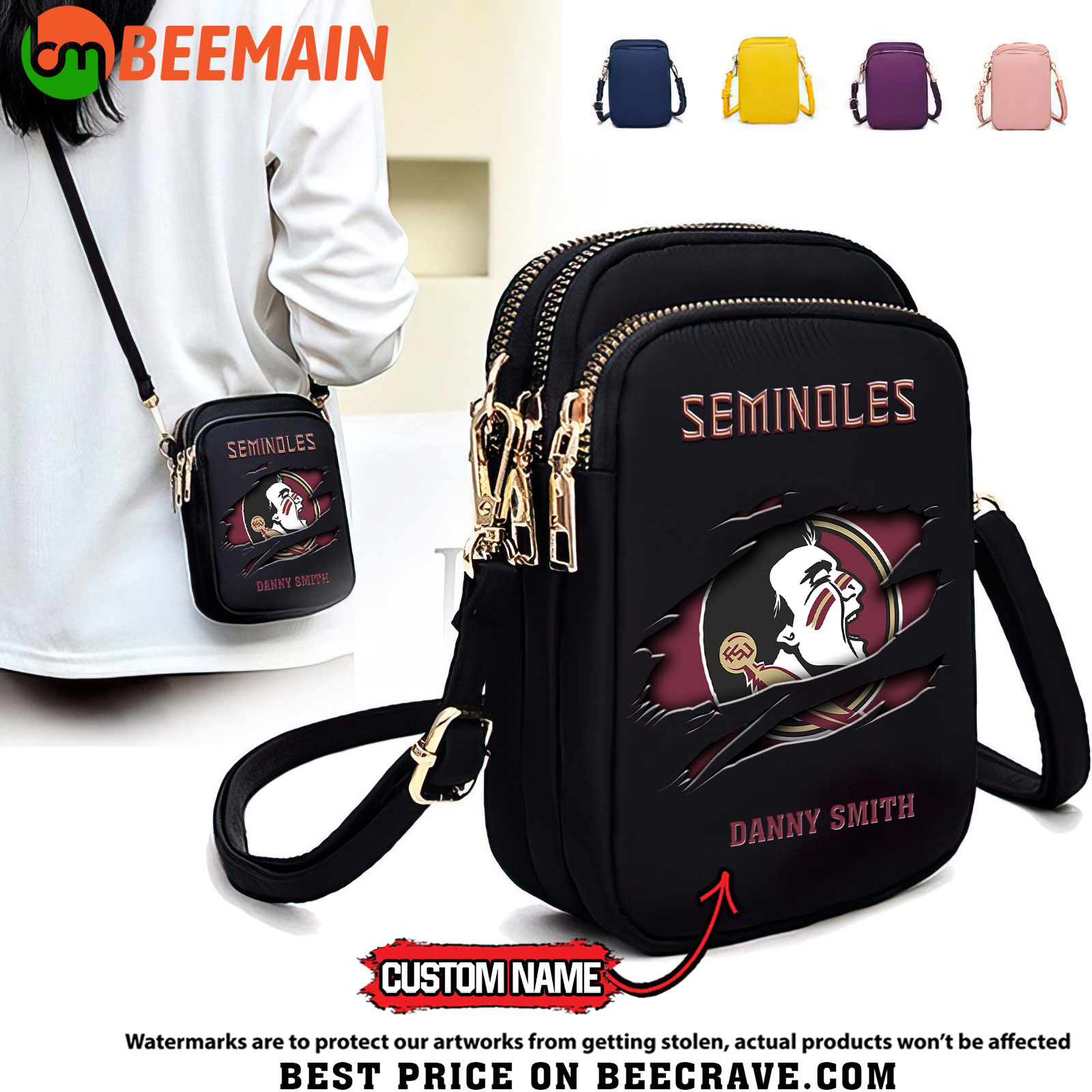 ZNCAA Florida State Seminoles - Women's Zipper Mini Crossbody Bag - Custom Name