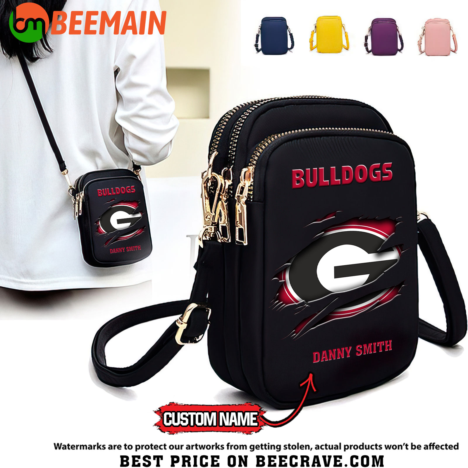 ZNCAA Georgia Bulldogs - Women's Zipper Mini Crossbody Bag - Custom Name