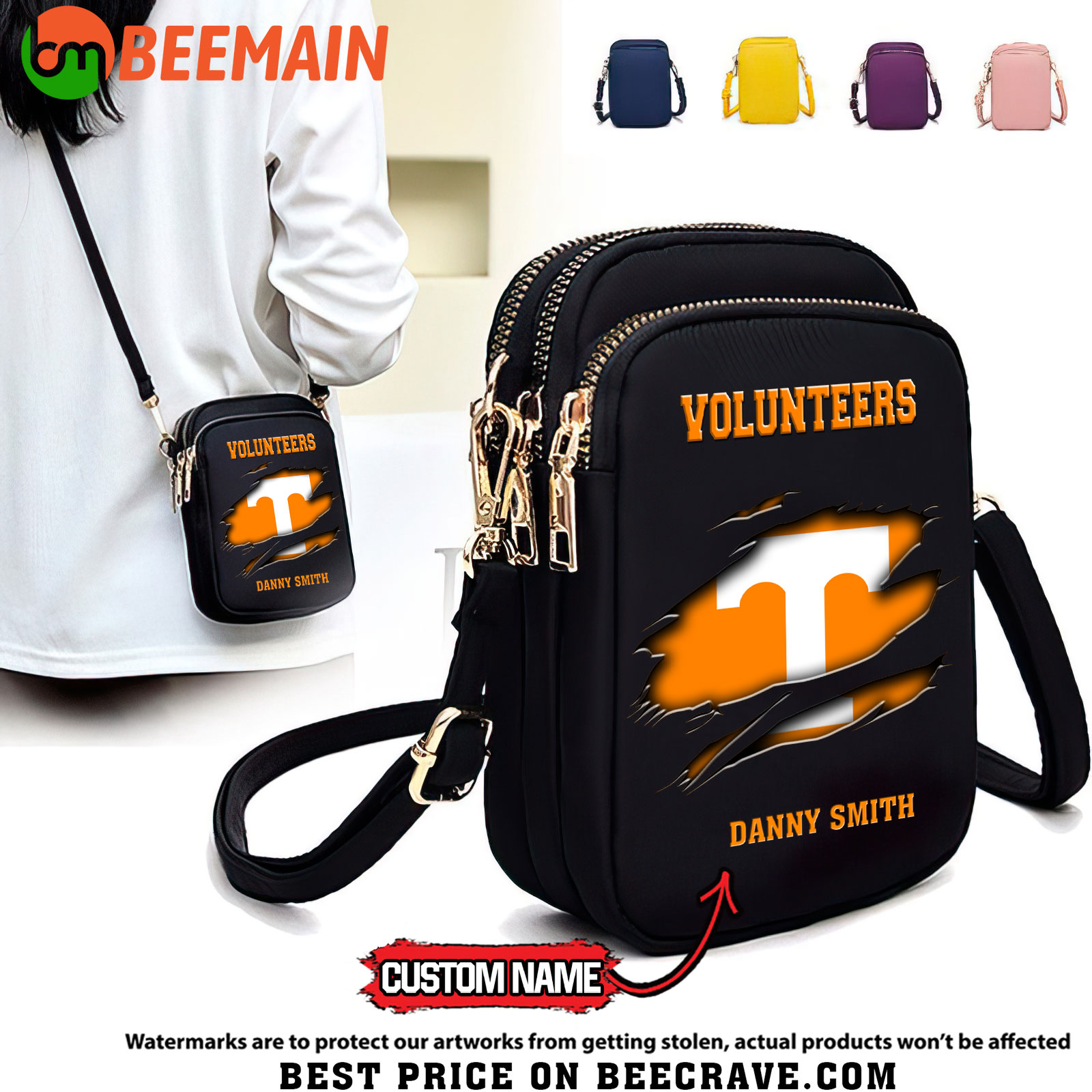 ZNCAA Tennessee Volunteers - Women's Zipper Mini Crossbody Bag - Custom Name
