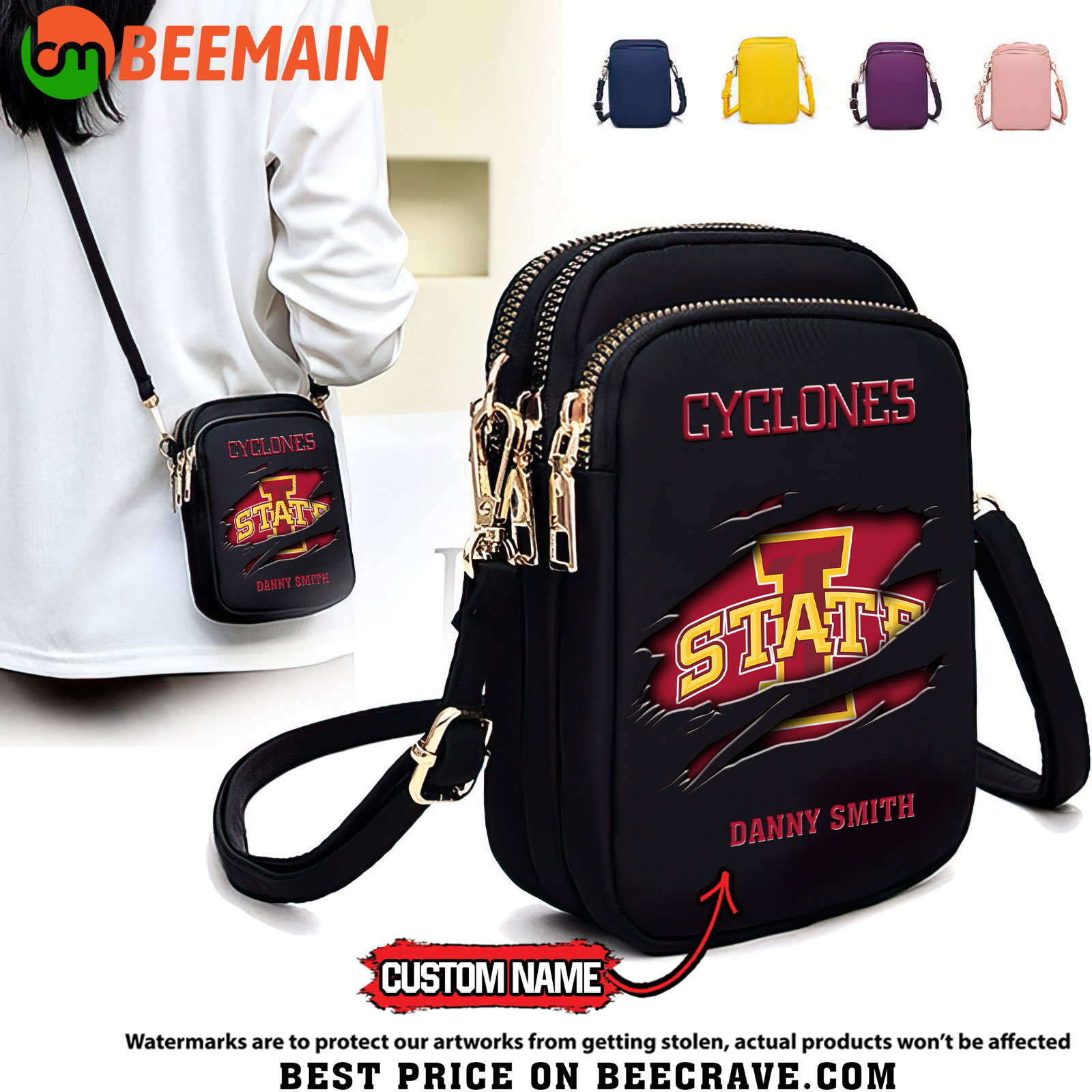 ZNCAA Iowa State Cyclones - Women's Zipper Mini Crossbody Bag - Custom Name