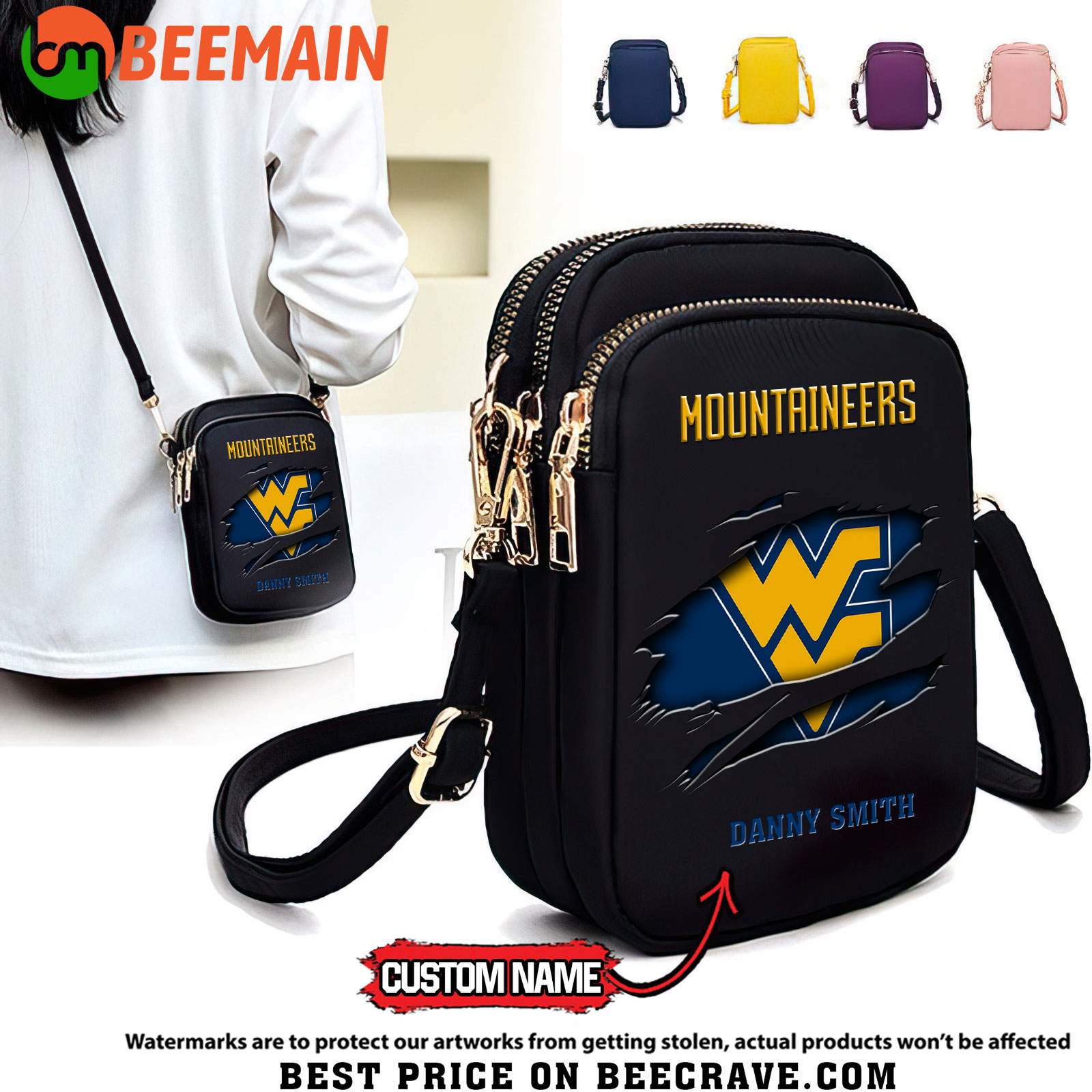 ZNCAA West Virginia Mountaineers - Women's Zipper Mini Crossbody Bag - Custom Name
