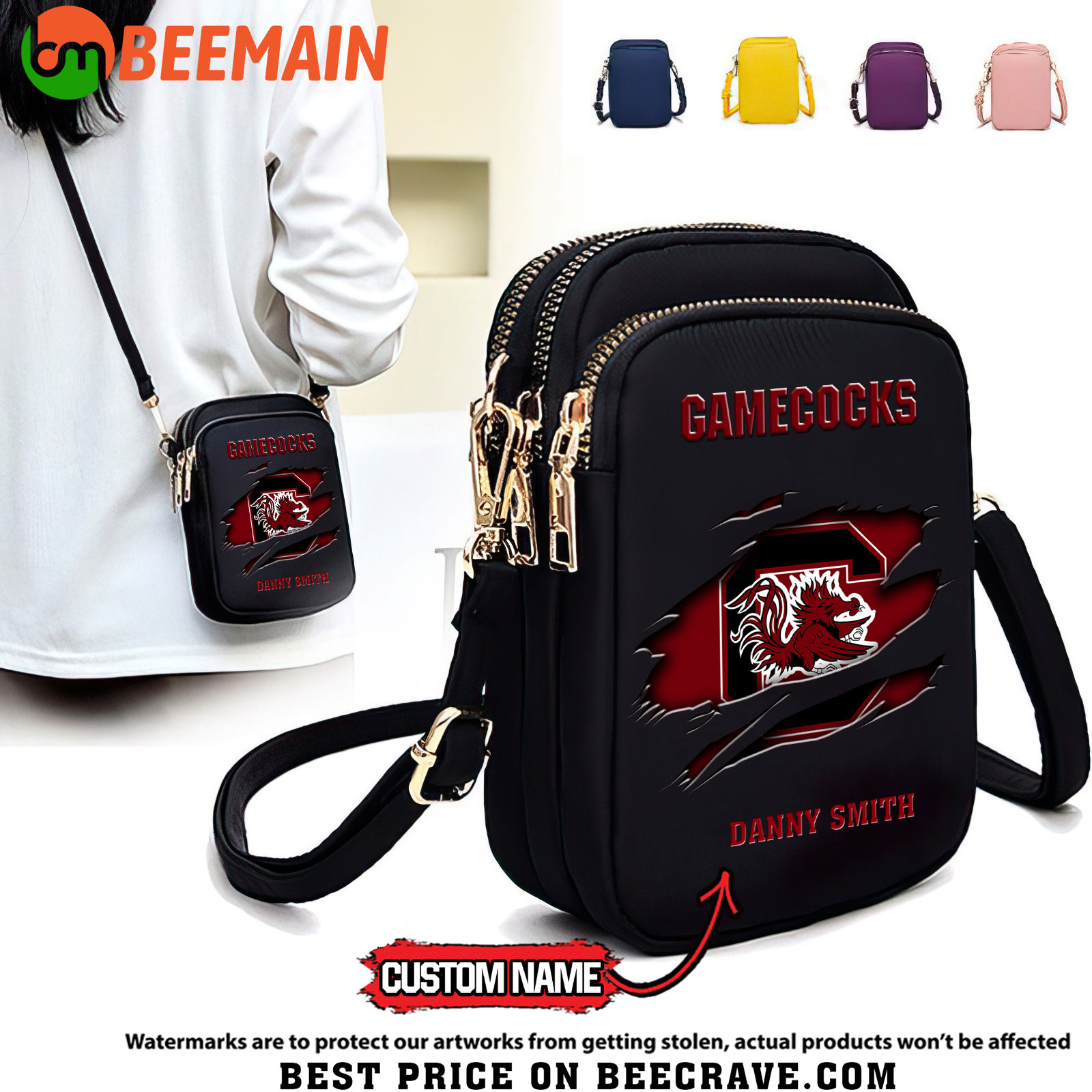 ZNCAA South Carolina Gamecocks - Women's Zipper Mini Crossbody Bag - Custom Name