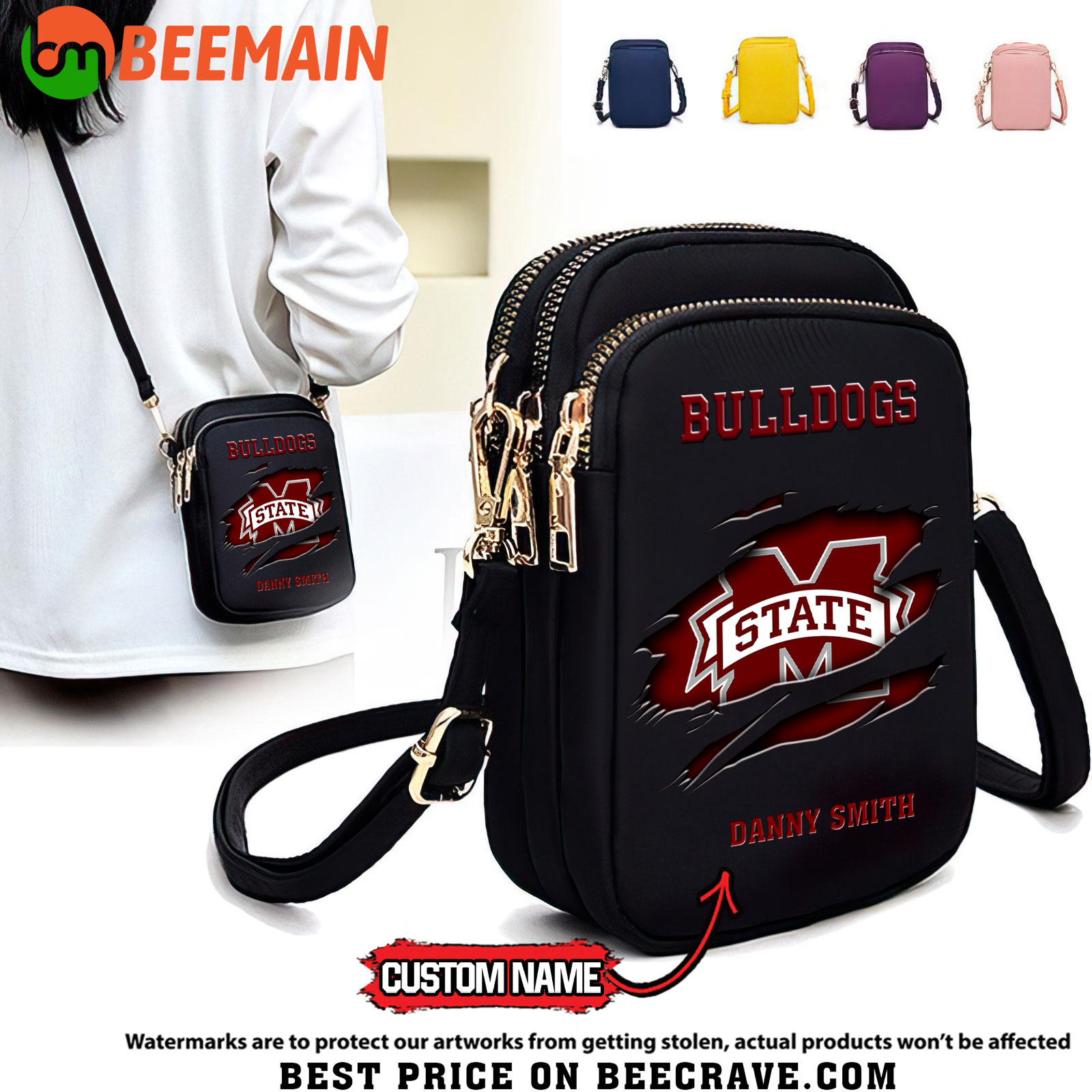ZNCAA Mississippi State Bulldogs - Women's Zipper Mini Crossbody Bag - Custom Name