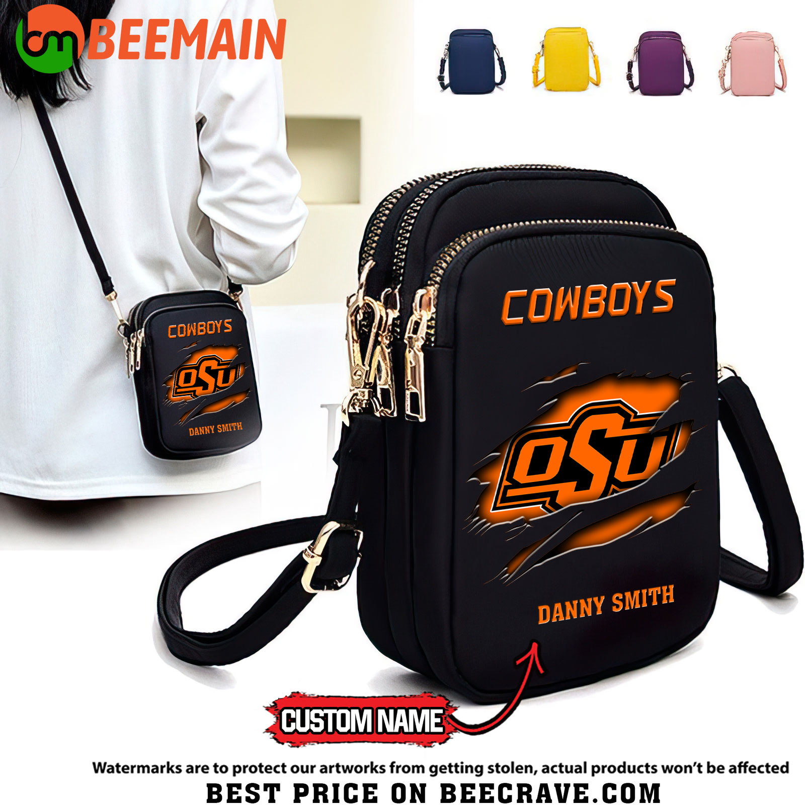 ZNCAA Oklahoma State Cowboys - Women's Zipper Mini Crossbody Bag - Custom Name
