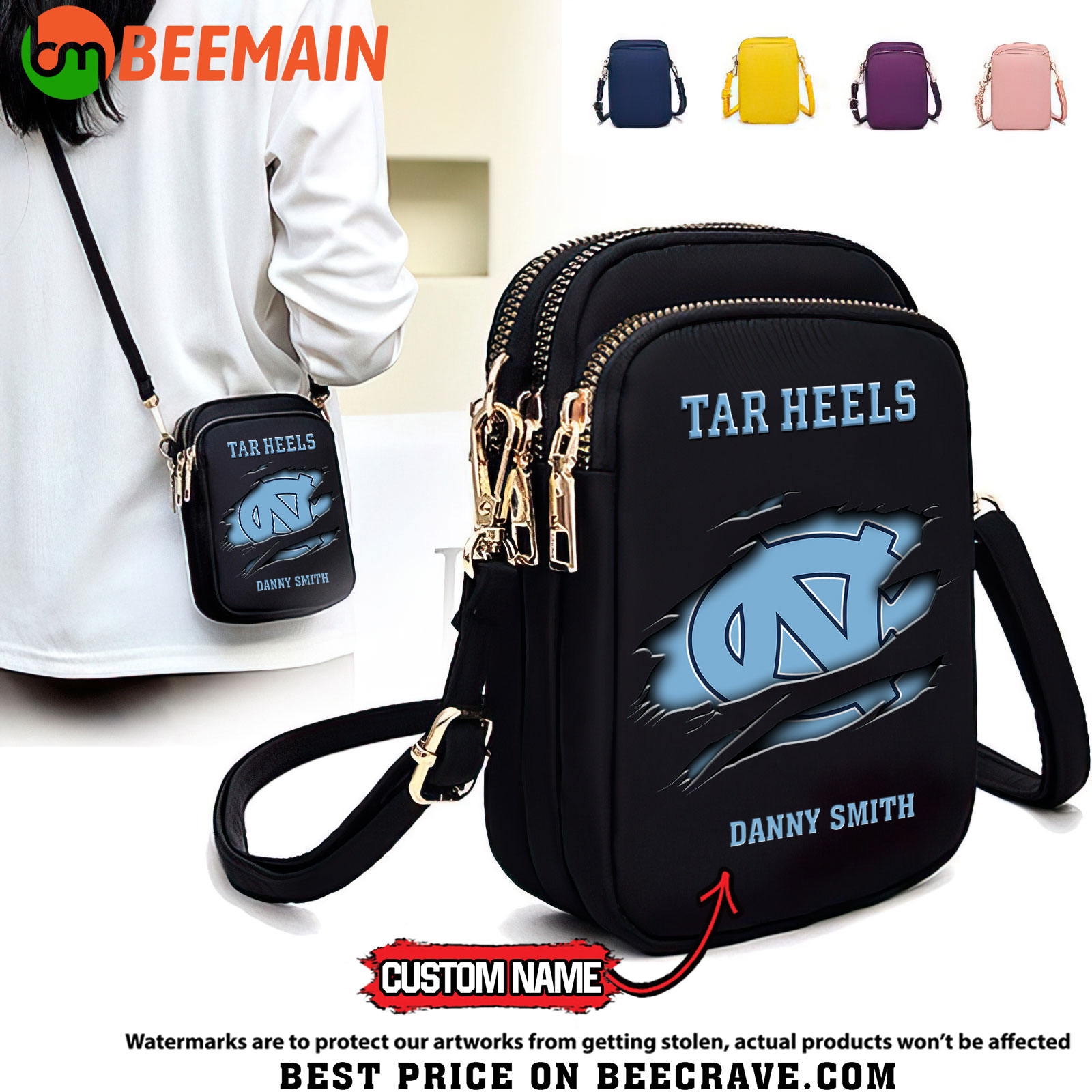 ZNCAA North Carolina Tar Heels - Women's Zipper Mini Crossbody Bag - Custom Name